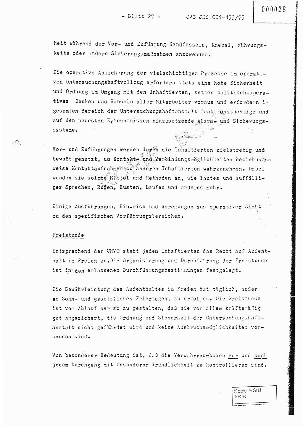 Fachschulabschlußarbeit Major Werner Braun (Abt. ⅩⅣ), Hauptmann Klaus Zeiß (Abt. ⅩⅣ), Ministerium für Staatssicherheit (MfS) [Deutsche Demokratische Republik (DDR)], Juristische Hochschule (JHS), Geheime Verschlußsache (GVS) 001-133/75, Potsdam 1976, Blatt 27 (FS-Abschl.-Arb. MfS DDR JHS GVS 001-133/75 1976, Bl. 27)