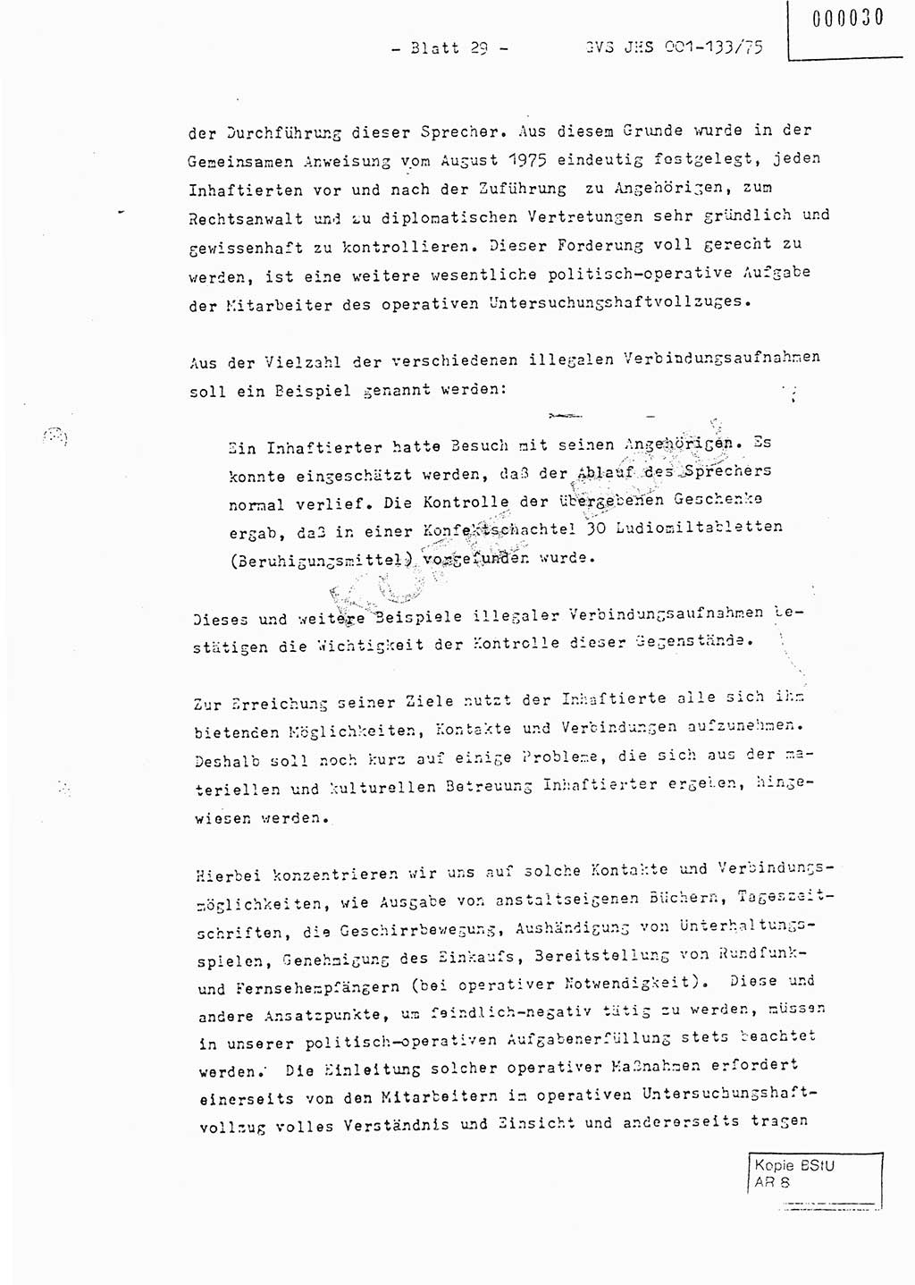 Fachschulabschlußarbeit Major Werner Braun (Abt. ⅩⅣ), Hauptmann Klaus Zeiß (Abt. ⅩⅣ), Ministerium für Staatssicherheit (MfS) [Deutsche Demokratische Republik (DDR)], Juristische Hochschule (JHS), Geheime Verschlußsache (GVS) 001-133/75, Potsdam 1976, Blatt 29 (FS-Abschl.-Arb. MfS DDR JHS GVS 001-133/75 1976, Bl. 29)