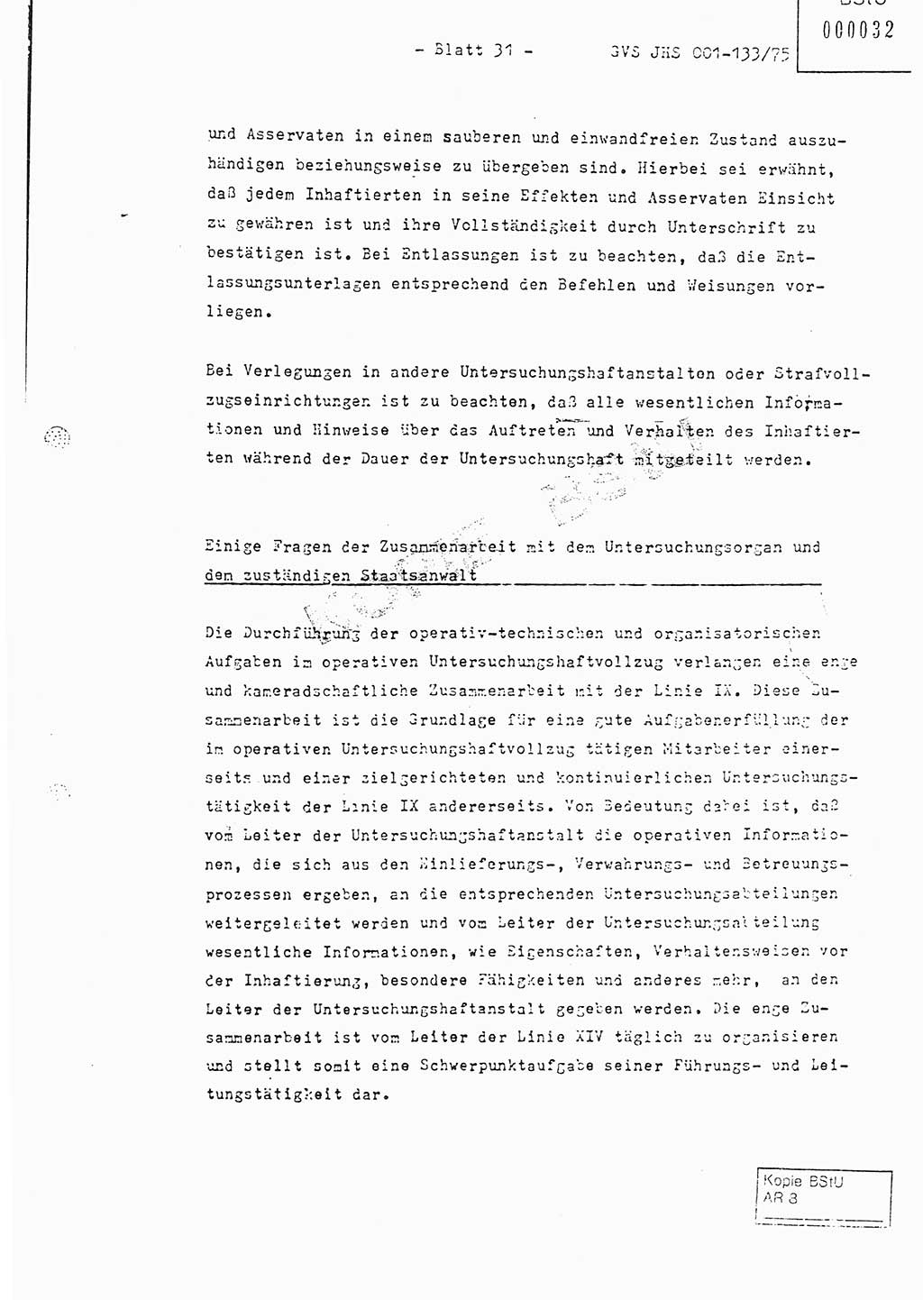 Fachschulabschlußarbeit Major Werner Braun (Abt. ⅩⅣ), Hauptmann Klaus Zeiß (Abt. ⅩⅣ), Ministerium für Staatssicherheit (MfS) [Deutsche Demokratische Republik (DDR)], Juristische Hochschule (JHS), Geheime Verschlußsache (GVS) 001-133/75, Potsdam 1976, Blatt 31 (FS-Abschl.-Arb. MfS DDR JHS GVS 001-133/75 1976, Bl. 31)