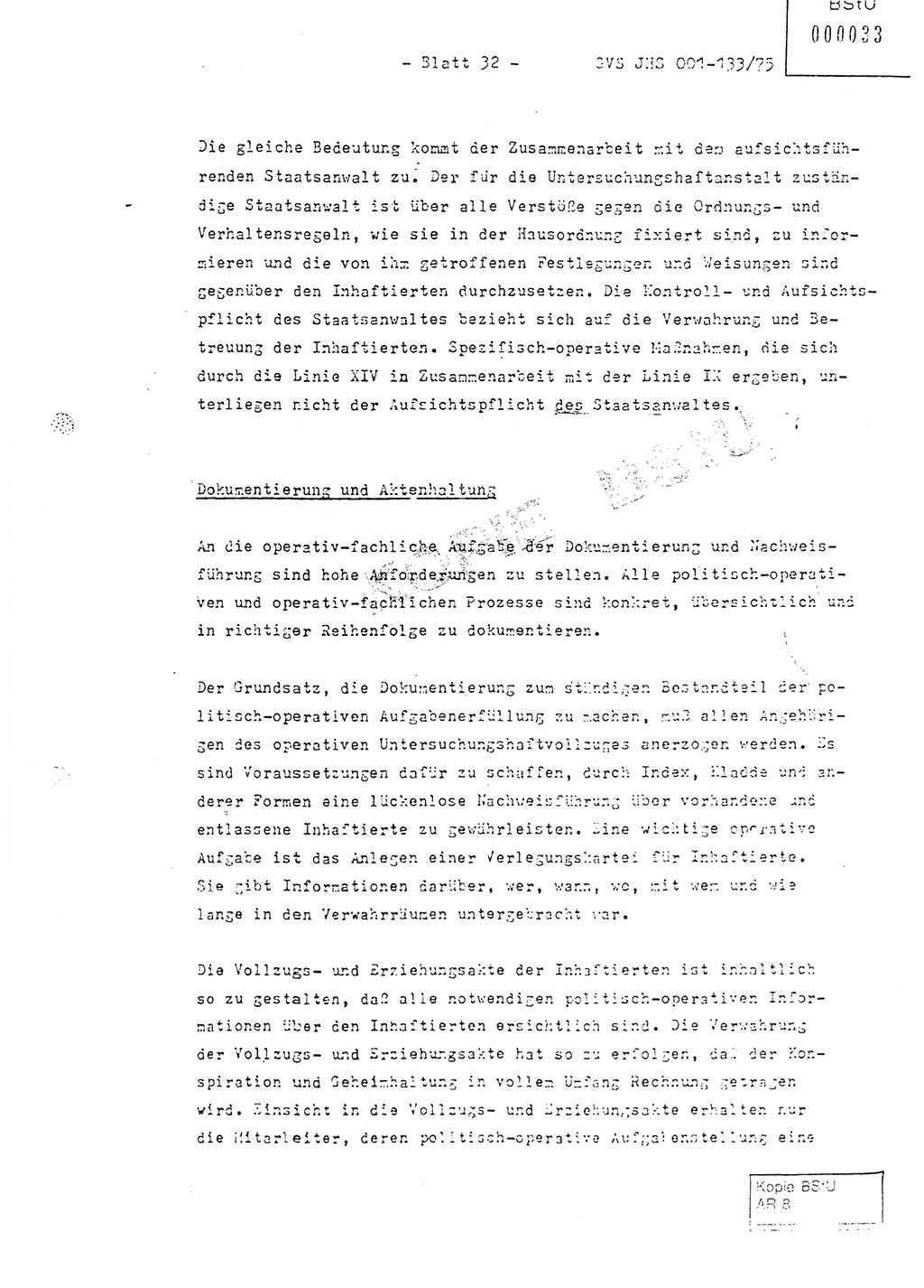 Fachschulabschlußarbeit Major Werner Braun (Abt. ⅩⅣ), Hauptmann Klaus Zeiß (Abt. ⅩⅣ), Ministerium für Staatssicherheit (MfS) [Deutsche Demokratische Republik (DDR)], Juristische Hochschule (JHS), Geheime Verschlußsache (GVS) 001-133/75, Potsdam 1976, Blatt 32 (FS-Abschl.-Arb. MfS DDR JHS GVS 001-133/75 1976, Bl. 32)