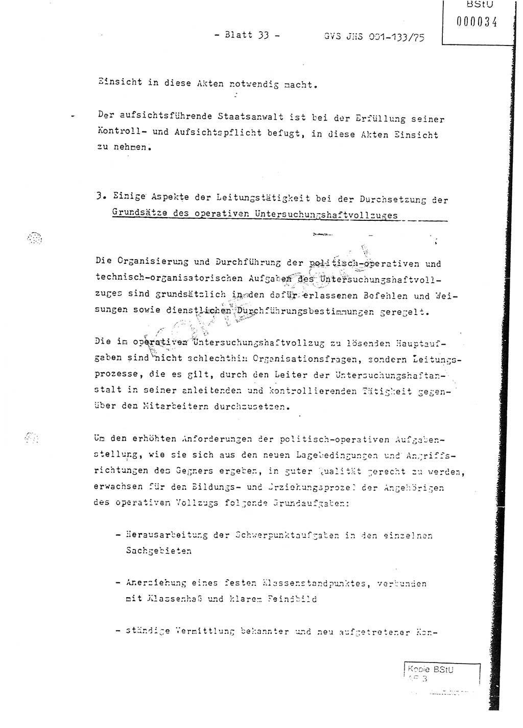 Fachschulabschlußarbeit Major Werner Braun (Abt. ⅩⅣ), Hauptmann Klaus Zeiß (Abt. ⅩⅣ), Ministerium für Staatssicherheit (MfS) [Deutsche Demokratische Republik (DDR)], Juristische Hochschule (JHS), Geheime Verschlußsache (GVS) 001-133/75, Potsdam 1976, Blatt 33 (FS-Abschl.-Arb. MfS DDR JHS GVS 001-133/75 1976, Bl. 33)