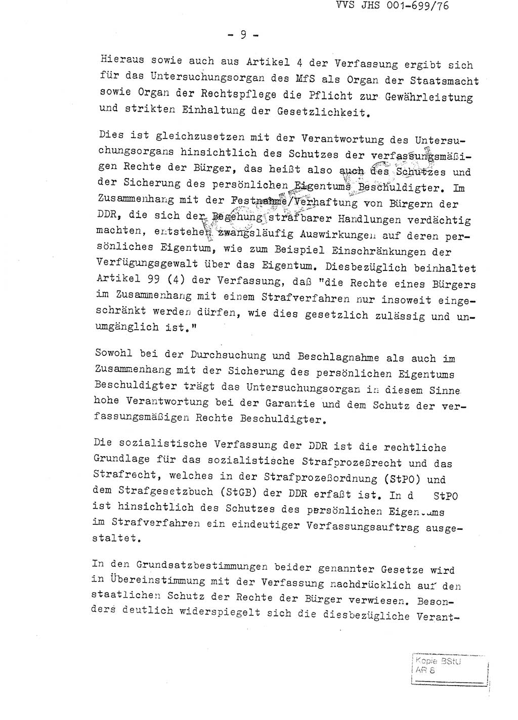 Fachschulabschlußarbeit Leutnant Volkmar Taubert (HA Ⅸ/9), Leutnant Axel Naumann (HA Ⅸ/9), Unterleutnat Detlef Debski (HA Ⅸ/9), Ministerium für Staatssicherheit (MfS) [Deutsche Demokratische Republik (DDR)], Juristische Hochschule (JHS), Vertrauliche Verschlußsache (VVS) 001-699/76, Potsdam 1976, Seite 9 (FS-Abschl.-Arb. MfS DDR JHS VVS 001-699/76 1976, S. 9)