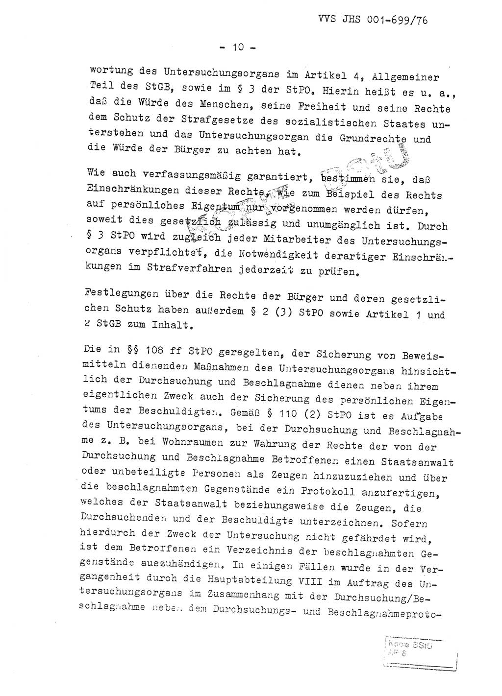 Fachschulabschlußarbeit Leutnant Volkmar Taubert (HA Ⅸ/9), Leutnant Axel Naumann (HA Ⅸ/9), Unterleutnat Detlef Debski (HA Ⅸ/9), Ministerium für Staatssicherheit (MfS) [Deutsche Demokratische Republik (DDR)], Juristische Hochschule (JHS), Vertrauliche Verschlußsache (VVS) 001-699/76, Potsdam 1976, Seite 10 (FS-Abschl.-Arb. MfS DDR JHS VVS 001-699/76 1976, S. 10)