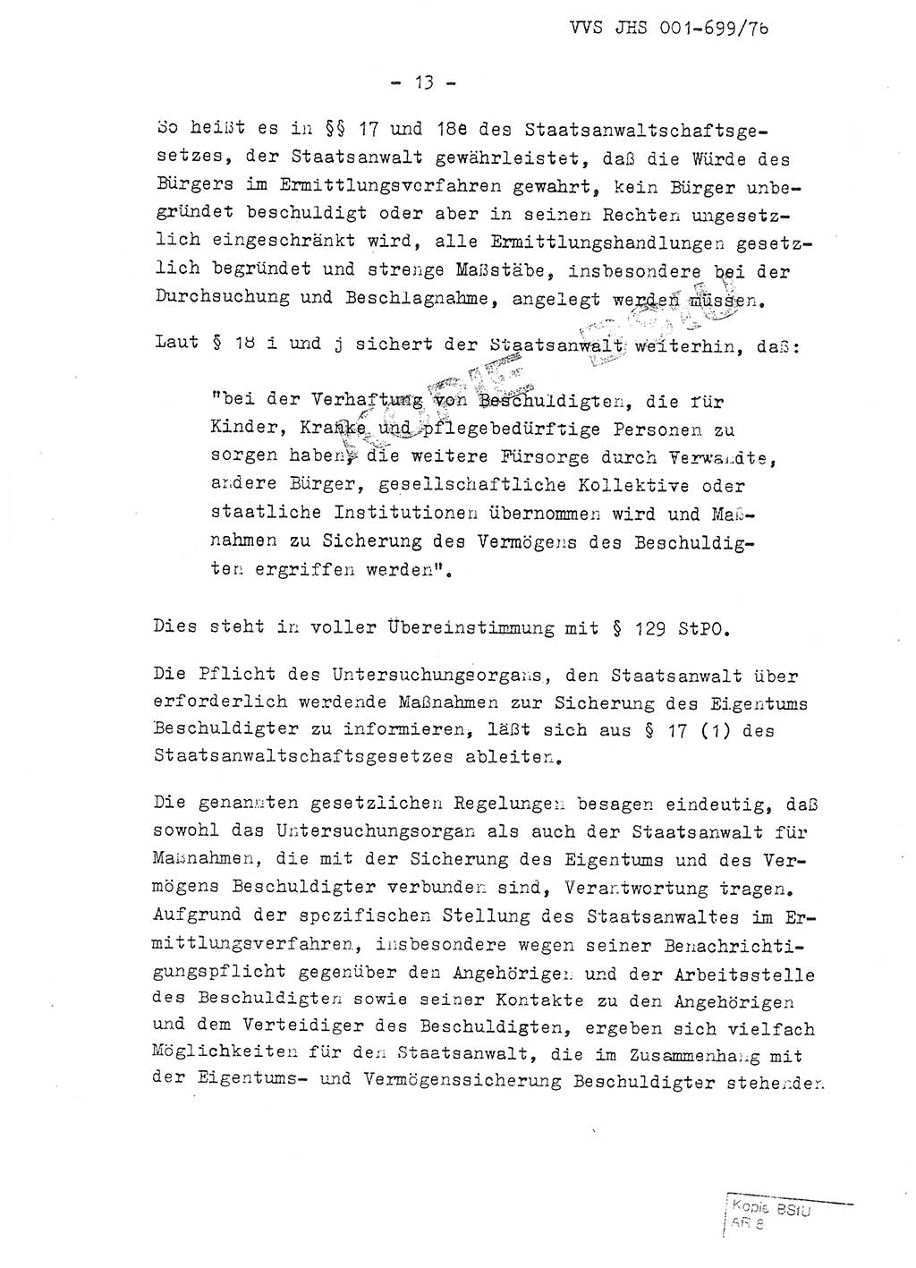 Fachschulabschlußarbeit Leutnant Volkmar Taubert (HA Ⅸ/9), Leutnant Axel Naumann (HA Ⅸ/9), Unterleutnat Detlef Debski (HA Ⅸ/9), Ministerium für Staatssicherheit (MfS) [Deutsche Demokratische Republik (DDR)], Juristische Hochschule (JHS), Vertrauliche Verschlußsache (VVS) 001-699/76, Potsdam 1976, Seite 13 (FS-Abschl.-Arb. MfS DDR JHS VVS 001-699/76 1976, S. 13)