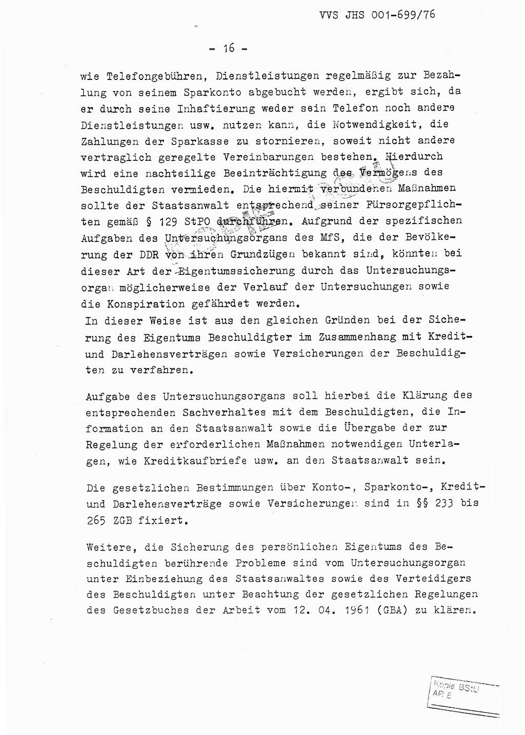 Fachschulabschlußarbeit Leutnant Volkmar Taubert (HA Ⅸ/9), Leutnant Axel Naumann (HA Ⅸ/9), Unterleutnat Detlef Debski (HA Ⅸ/9), Ministerium für Staatssicherheit (MfS) [Deutsche Demokratische Republik (DDR)], Juristische Hochschule (JHS), Vertrauliche Verschlußsache (VVS) 001-699/76, Potsdam 1976, Seite 16 (FS-Abschl.-Arb. MfS DDR JHS VVS 001-699/76 1976, S. 16)