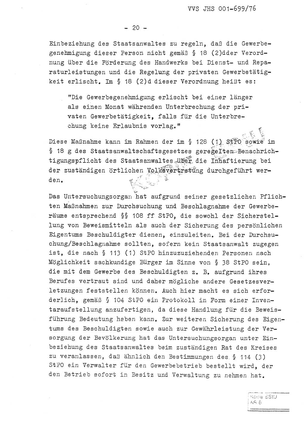 Fachschulabschlußarbeit Leutnant Volkmar Taubert (HA Ⅸ/9), Leutnant Axel Naumann (HA Ⅸ/9), Unterleutnat Detlef Debski (HA Ⅸ/9), Ministerium für Staatssicherheit (MfS) [Deutsche Demokratische Republik (DDR)], Juristische Hochschule (JHS), Vertrauliche Verschlußsache (VVS) 001-699/76, Potsdam 1976, Seite 20 (FS-Abschl.-Arb. MfS DDR JHS VVS 001-699/76 1976, S. 20)