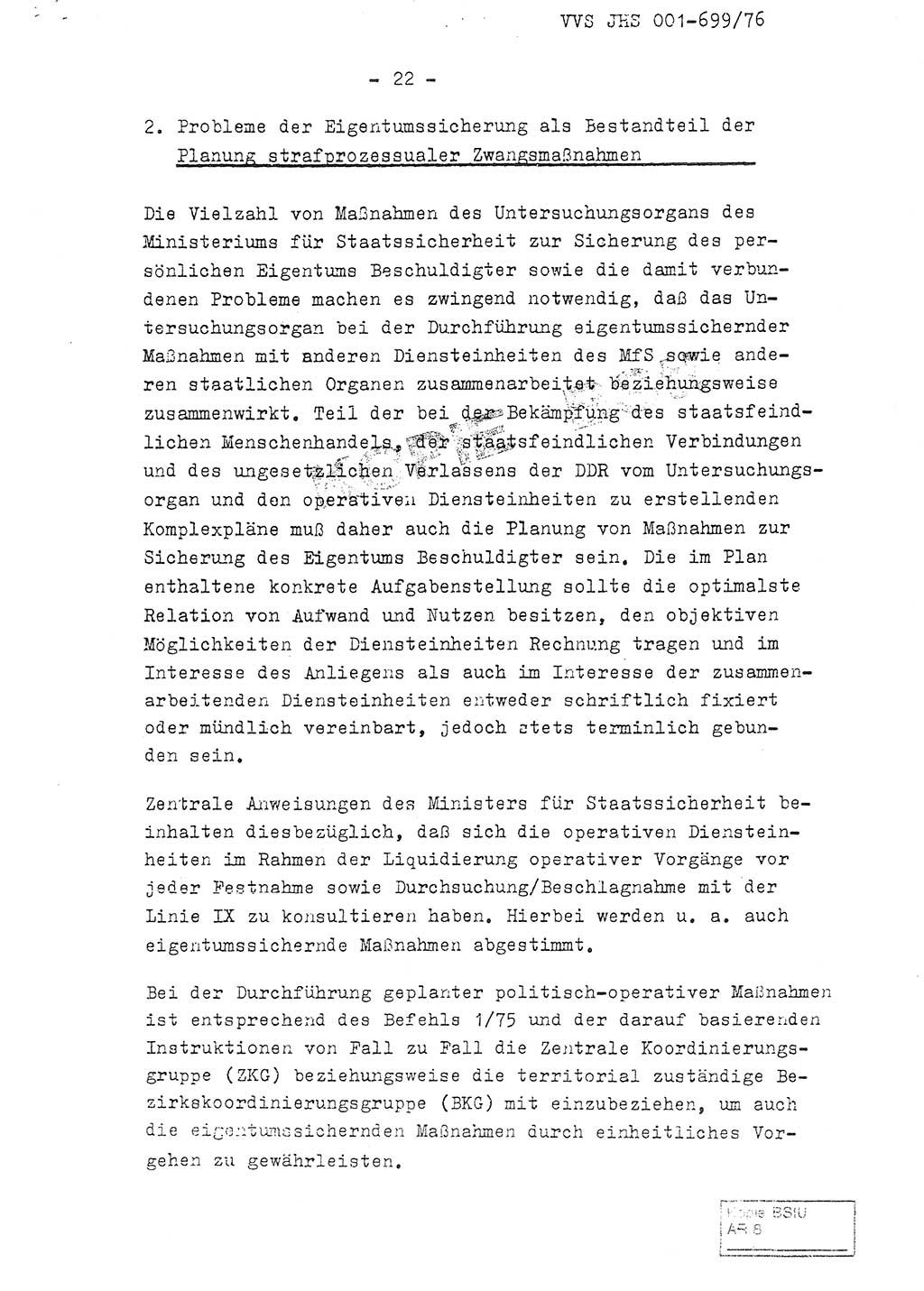 Fachschulabschlußarbeit Leutnant Volkmar Taubert (HA Ⅸ/9), Leutnant Axel Naumann (HA Ⅸ/9), Unterleutnat Detlef Debski (HA Ⅸ/9), Ministerium für Staatssicherheit (MfS) [Deutsche Demokratische Republik (DDR)], Juristische Hochschule (JHS), Vertrauliche Verschlußsache (VVS) 001-699/76, Potsdam 1976, Seite 22 (FS-Abschl.-Arb. MfS DDR JHS VVS 001-699/76 1976, S. 22)