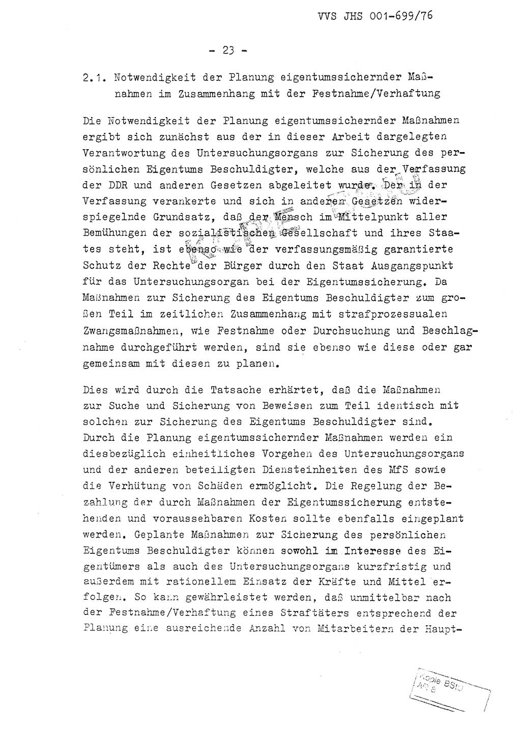 Fachschulabschlußarbeit Leutnant Volkmar Taubert (HA Ⅸ/9), Leutnant Axel Naumann (HA Ⅸ/9), Unterleutnat Detlef Debski (HA Ⅸ/9), Ministerium für Staatssicherheit (MfS) [Deutsche Demokratische Republik (DDR)], Juristische Hochschule (JHS), Vertrauliche Verschlußsache (VVS) 001-699/76, Potsdam 1976, Seite 23 (FS-Abschl.-Arb. MfS DDR JHS VVS 001-699/76 1976, S. 23)
