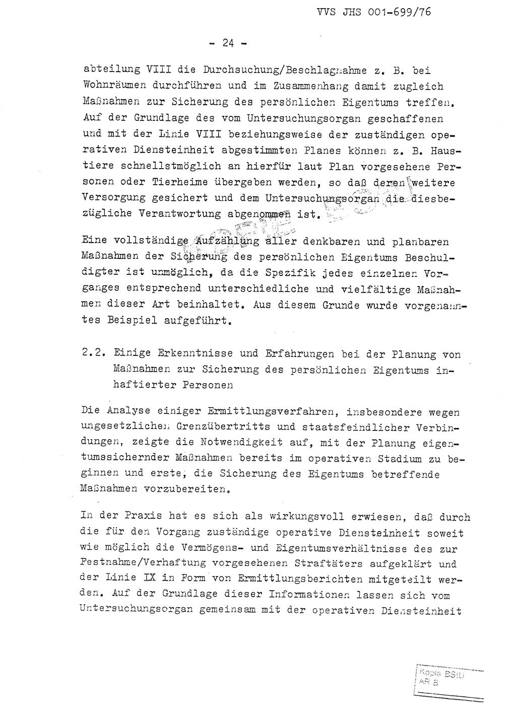 Fachschulabschlußarbeit Leutnant Volkmar Taubert (HA Ⅸ/9), Leutnant Axel Naumann (HA Ⅸ/9), Unterleutnat Detlef Debski (HA Ⅸ/9), Ministerium für Staatssicherheit (MfS) [Deutsche Demokratische Republik (DDR)], Juristische Hochschule (JHS), Vertrauliche Verschlußsache (VVS) 001-699/76, Potsdam 1976, Seite 24 (FS-Abschl.-Arb. MfS DDR JHS VVS 001-699/76 1976, S. 24)