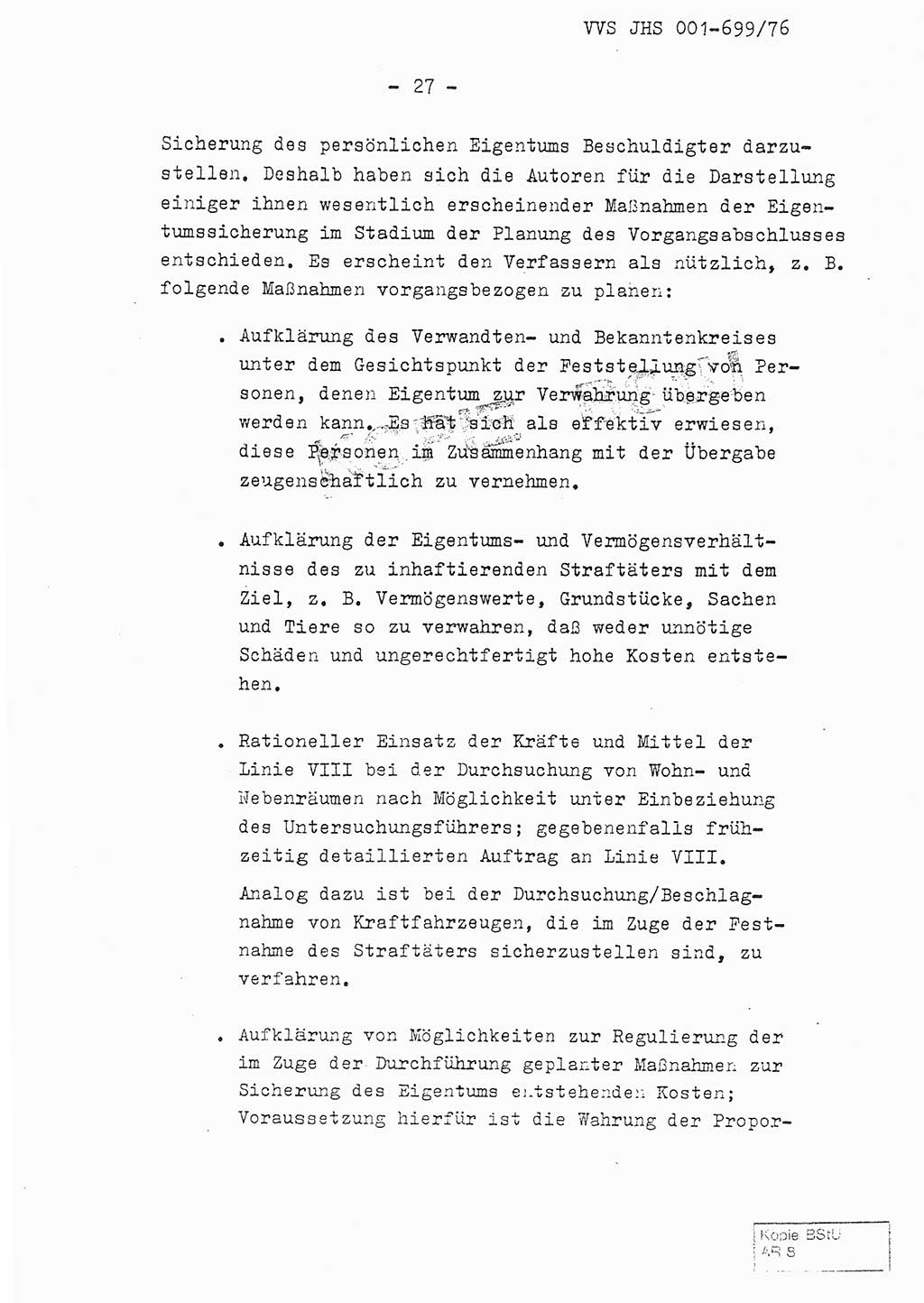 Fachschulabschlußarbeit Leutnant Volkmar Taubert (HA Ⅸ/9), Leutnant Axel Naumann (HA Ⅸ/9), Unterleutnat Detlef Debski (HA Ⅸ/9), Ministerium für Staatssicherheit (MfS) [Deutsche Demokratische Republik (DDR)], Juristische Hochschule (JHS), Vertrauliche Verschlußsache (VVS) 001-699/76, Potsdam 1976, Seite 27 (FS-Abschl.-Arb. MfS DDR JHS VVS 001-699/76 1976, S. 27)
