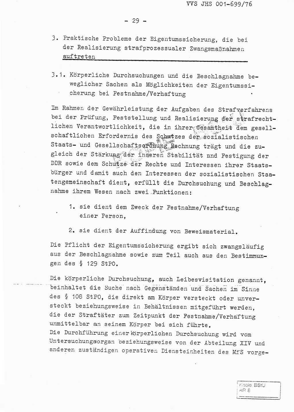 Fachschulabschlußarbeit Leutnant Volkmar Taubert (HA Ⅸ/9), Leutnant Axel Naumann (HA Ⅸ/9), Unterleutnat Detlef Debski (HA Ⅸ/9), Ministerium für Staatssicherheit (MfS) [Deutsche Demokratische Republik (DDR)], Juristische Hochschule (JHS), Vertrauliche Verschlußsache (VVS) 001-699/76, Potsdam 1976, Seite 29 (FS-Abschl.-Arb. MfS DDR JHS VVS 001-699/76 1976, S. 29)