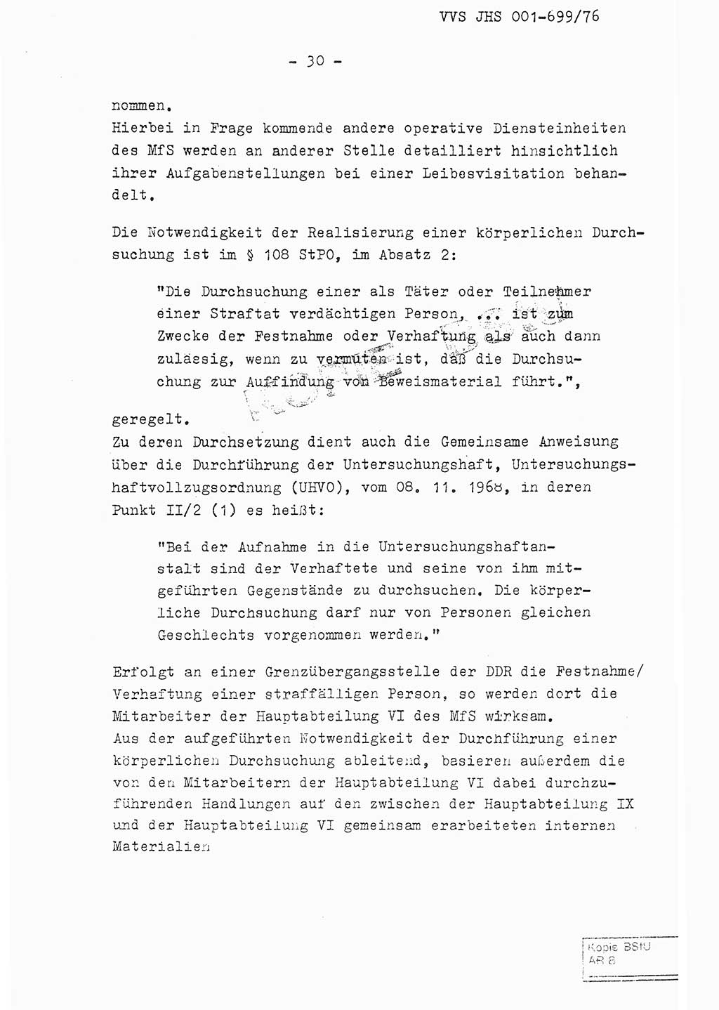 Fachschulabschlußarbeit Leutnant Volkmar Taubert (HA Ⅸ/9), Leutnant Axel Naumann (HA Ⅸ/9), Unterleutnat Detlef Debski (HA Ⅸ/9), Ministerium für Staatssicherheit (MfS) [Deutsche Demokratische Republik (DDR)], Juristische Hochschule (JHS), Vertrauliche Verschlußsache (VVS) 001-699/76, Potsdam 1976, Seite 30 (FS-Abschl.-Arb. MfS DDR JHS VVS 001-699/76 1976, S. 30)