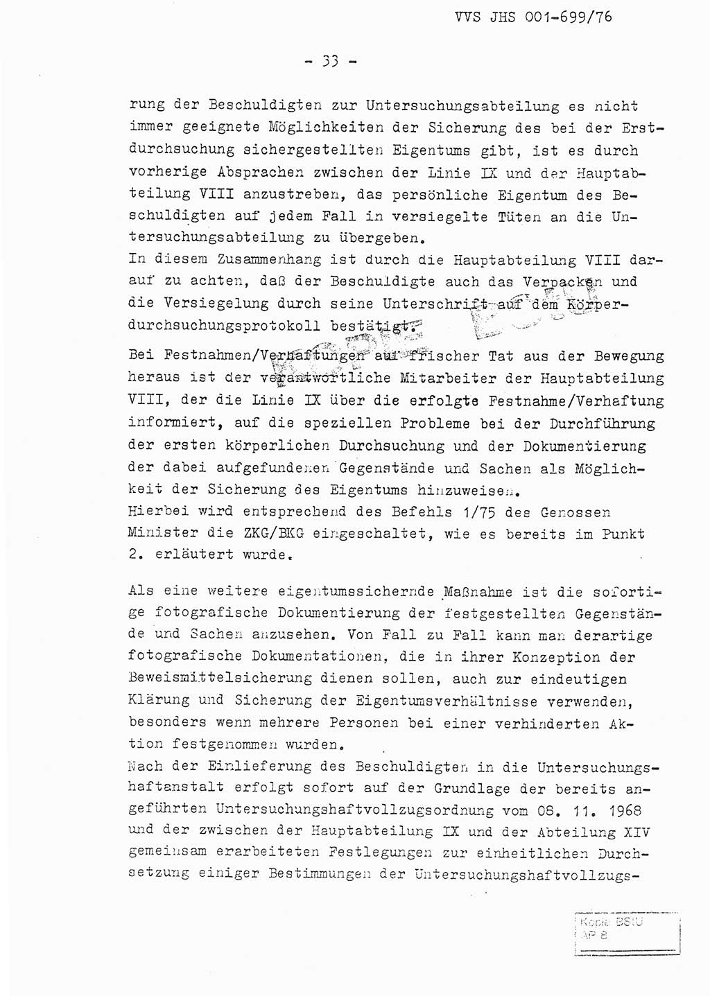 Fachschulabschlußarbeit Leutnant Volkmar Taubert (HA Ⅸ/9), Leutnant Axel Naumann (HA Ⅸ/9), Unterleutnat Detlef Debski (HA Ⅸ/9), Ministerium für Staatssicherheit (MfS) [Deutsche Demokratische Republik (DDR)], Juristische Hochschule (JHS), Vertrauliche Verschlußsache (VVS) 001-699/76, Potsdam 1976, Seite 33 (FS-Abschl.-Arb. MfS DDR JHS VVS 001-699/76 1976, S. 33)