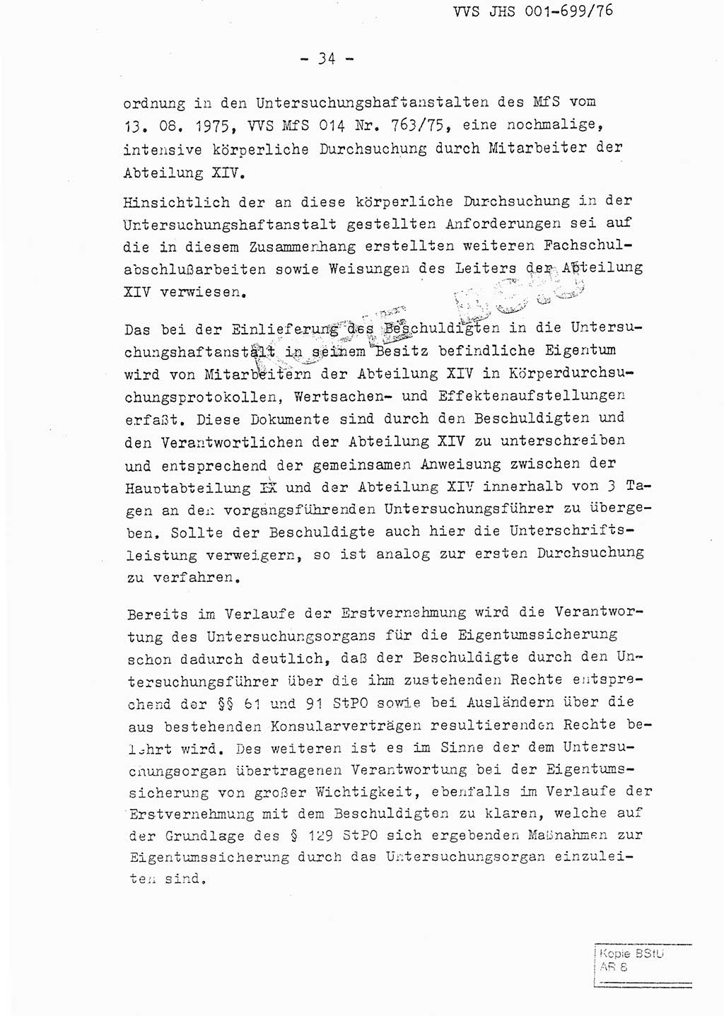 Fachschulabschlußarbeit Leutnant Volkmar Taubert (HA Ⅸ/9), Leutnant Axel Naumann (HA Ⅸ/9), Unterleutnat Detlef Debski (HA Ⅸ/9), Ministerium für Staatssicherheit (MfS) [Deutsche Demokratische Republik (DDR)], Juristische Hochschule (JHS), Vertrauliche Verschlußsache (VVS) 001-699/76, Potsdam 1976, Seite 34 (FS-Abschl.-Arb. MfS DDR JHS VVS 001-699/76 1976, S. 34)