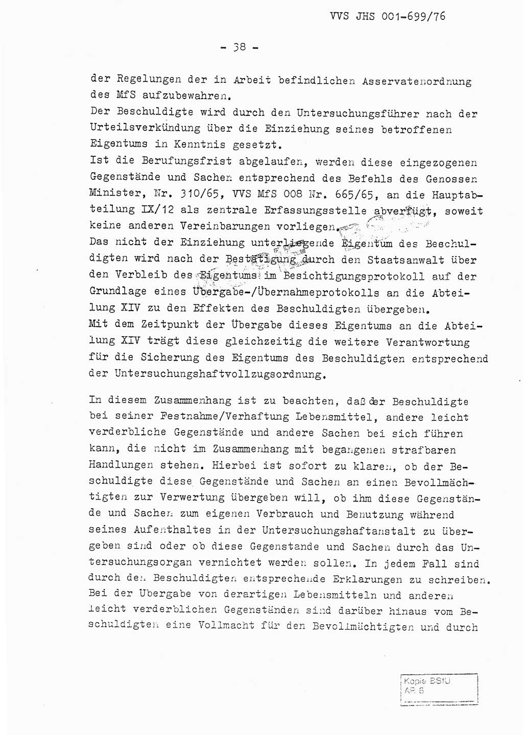 Fachschulabschlußarbeit Leutnant Volkmar Taubert (HA Ⅸ/9), Leutnant Axel Naumann (HA Ⅸ/9), Unterleutnat Detlef Debski (HA Ⅸ/9), Ministerium für Staatssicherheit (MfS) [Deutsche Demokratische Republik (DDR)], Juristische Hochschule (JHS), Vertrauliche Verschlußsache (VVS) 001-699/76, Potsdam 1976, Seite 38 (FS-Abschl.-Arb. MfS DDR JHS VVS 001-699/76 1976, S. 38)