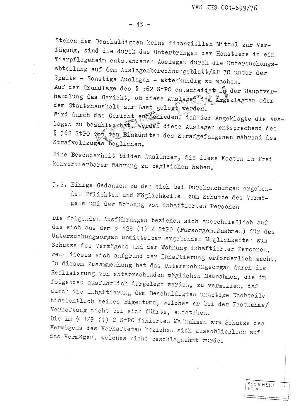 Fachschulabschlußarbeit Leutnant Volkmar Taubert (HA Ⅸ/9), Leutnant Axel Naumann (HA Ⅸ/9), Unterleutnat Detlef Debski (HA Ⅸ/9), Ministerium für Staatssicherheit (MfS) [Deutsche Demokratische Republik (DDR)], Juristische Hochschule (JHS), Vertrauliche Verschlußsache (VVS) 001-699/76, Potsdam 1976, Seite 45 (FS-Abschl.-Arb. MfS DDR JHS VVS 001-699/76 1976, S. 45)