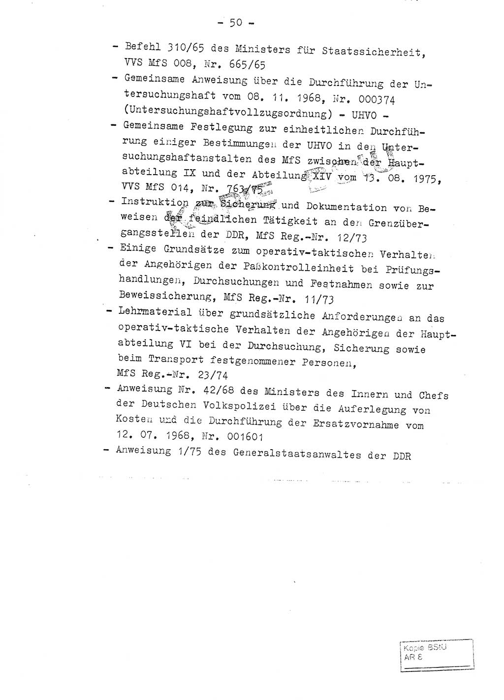 Fachschulabschlußarbeit Leutnant Volkmar Taubert (HA Ⅸ/9), Leutnant Axel Naumann (HA Ⅸ/9), Unterleutnat Detlef Debski (HA Ⅸ/9), Ministerium für Staatssicherheit (MfS) [Deutsche Demokratische Republik (DDR)], Juristische Hochschule (JHS), Vertrauliche Verschlußsache (VVS) 001-699/76, Potsdam 1976, Seite 50 (FS-Abschl.-Arb. MfS DDR JHS VVS 001-699/76 1976, S. 50)