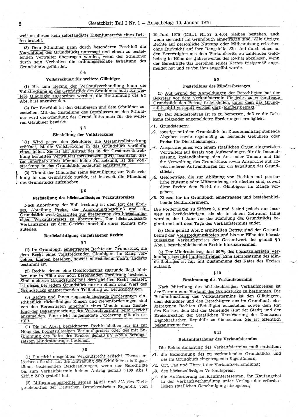 Gesetzblatt (GBl.) der Deutschen Demokratischen Republik (DDR) Teil Ⅰ 1976, Seite 2 (GBl. DDR Ⅰ 1976, S. 2)