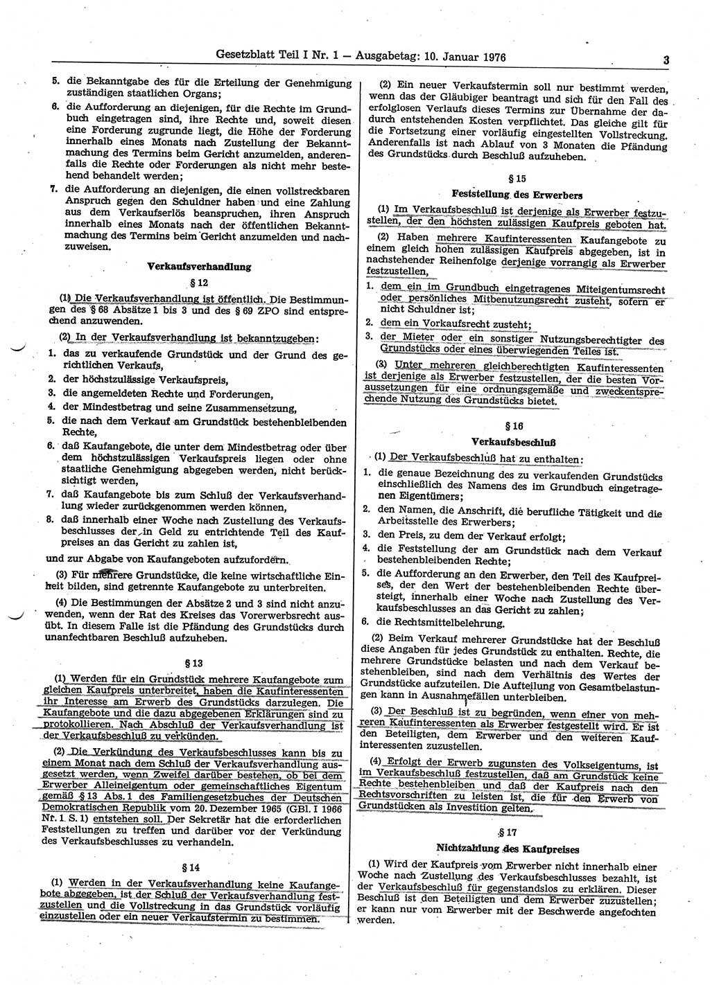 Gesetzblatt (GBl.) der Deutschen Demokratischen Republik (DDR) Teil Ⅰ 1976, Seite 3 (GBl. DDR Ⅰ 1976, S. 3)