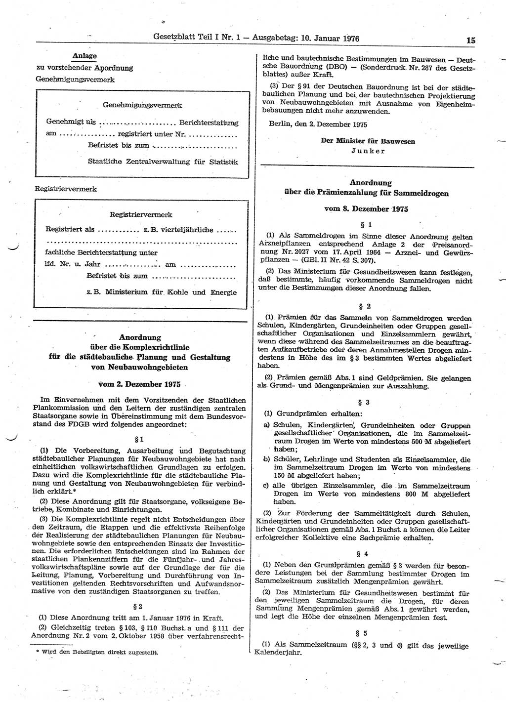 Gesetzblatt (GBl.) der Deutschen Demokratischen Republik (DDR) Teil Ⅰ 1976, Seite 15 (GBl. DDR Ⅰ 1976, S. 15)