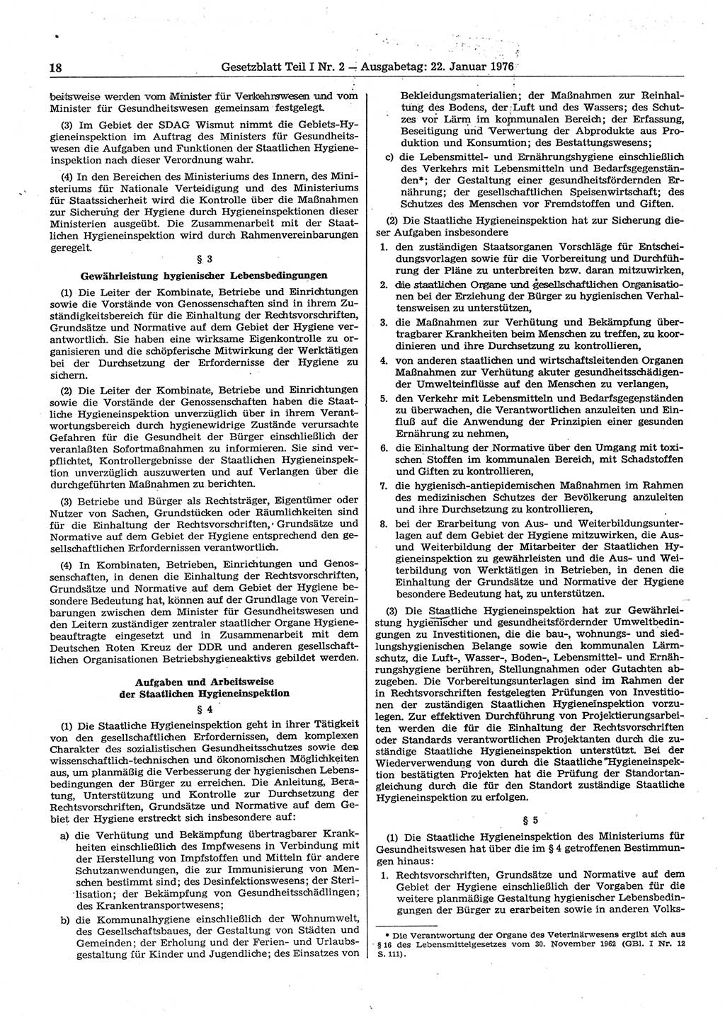 Gesetzblatt (GBl.) der Deutschen Demokratischen Republik (DDR) Teil Ⅰ 1976, Seite 18 (GBl. DDR Ⅰ 1976, S. 18)