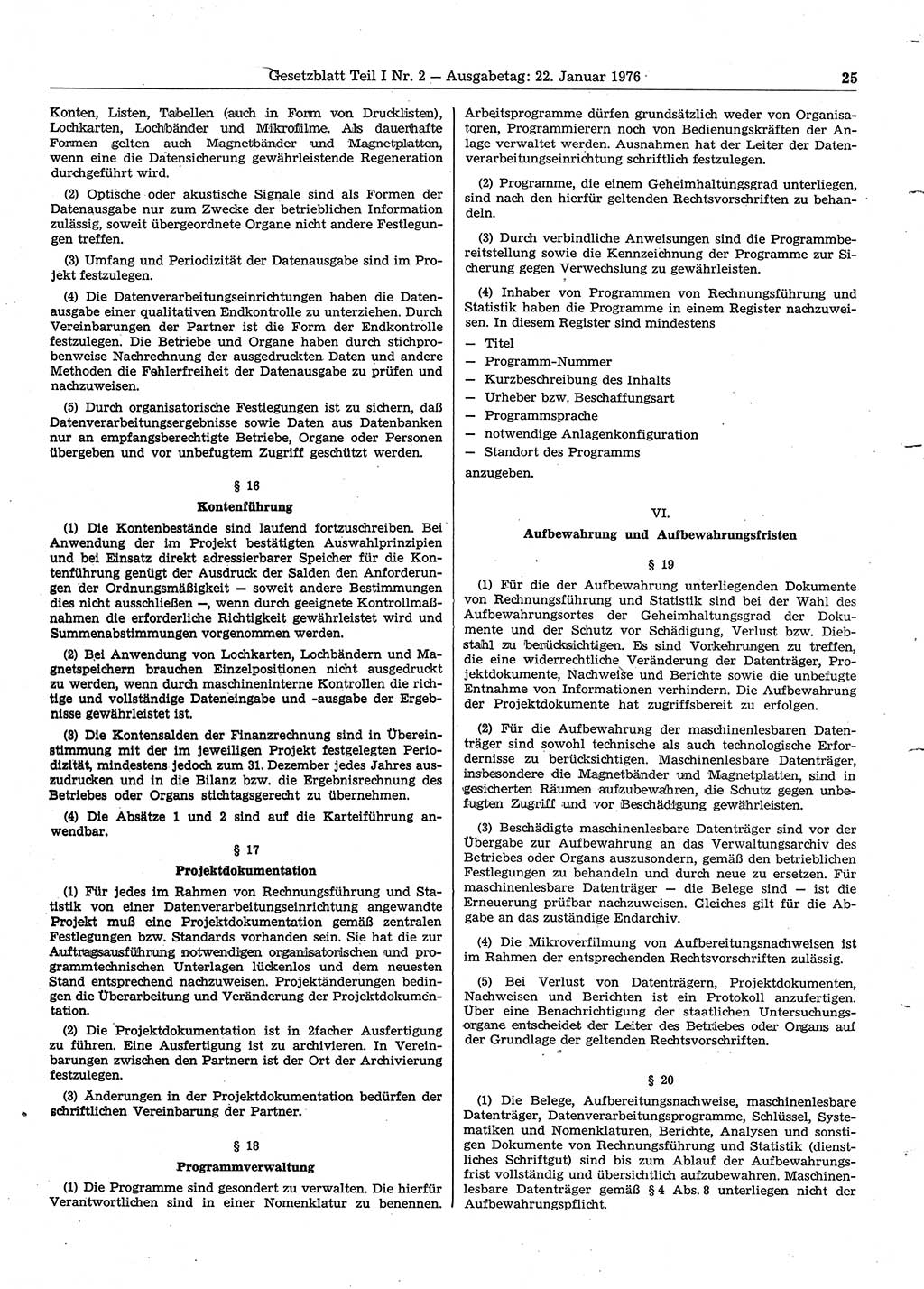 Gesetzblatt (GBl.) der Deutschen Demokratischen Republik (DDR) Teil Ⅰ 1976, Seite 25 (GBl. DDR Ⅰ 1976, S. 25)