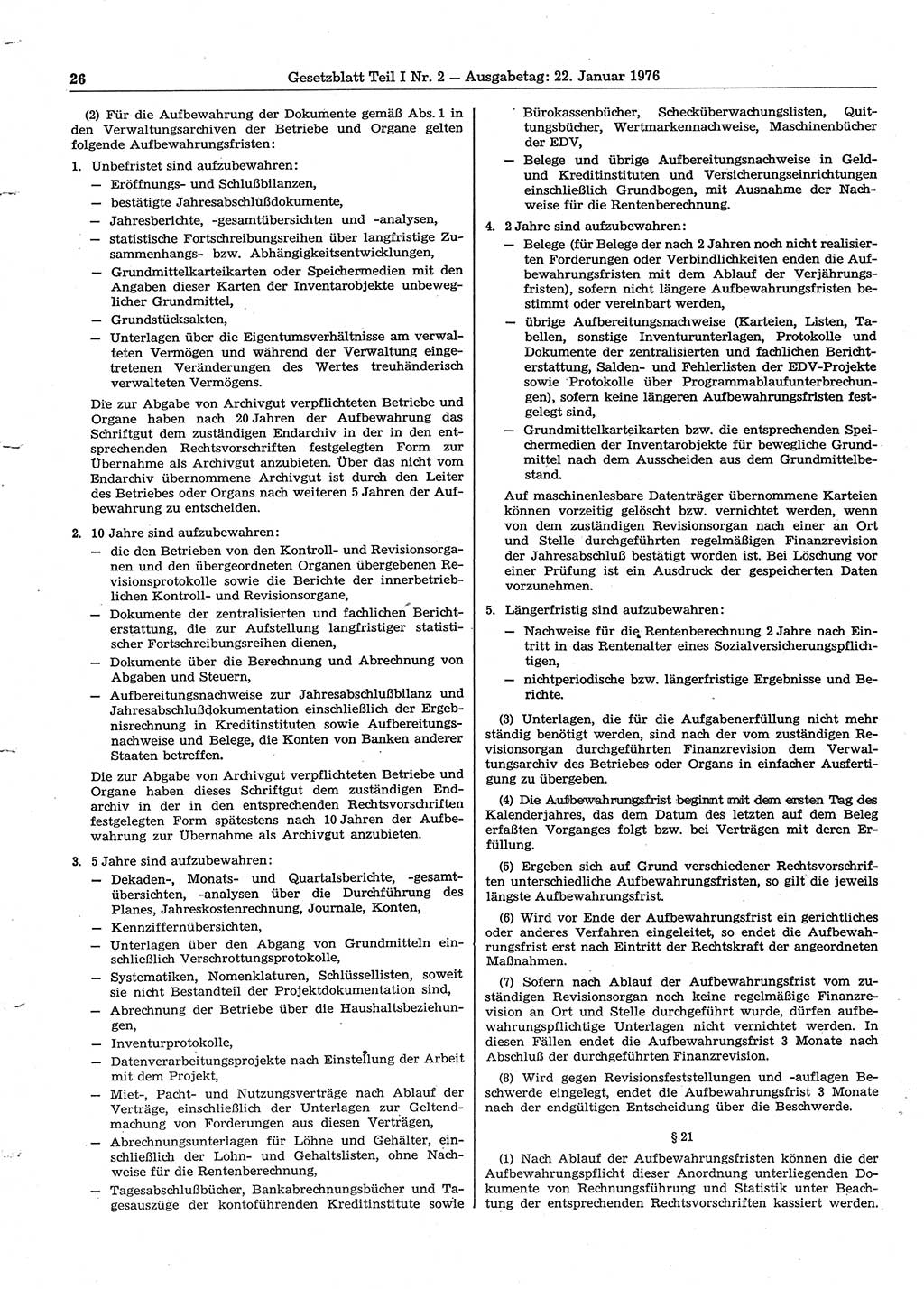 Gesetzblatt (GBl.) der Deutschen Demokratischen Republik (DDR) Teil Ⅰ 1976, Seite 26 (GBl. DDR Ⅰ 1976, S. 26)