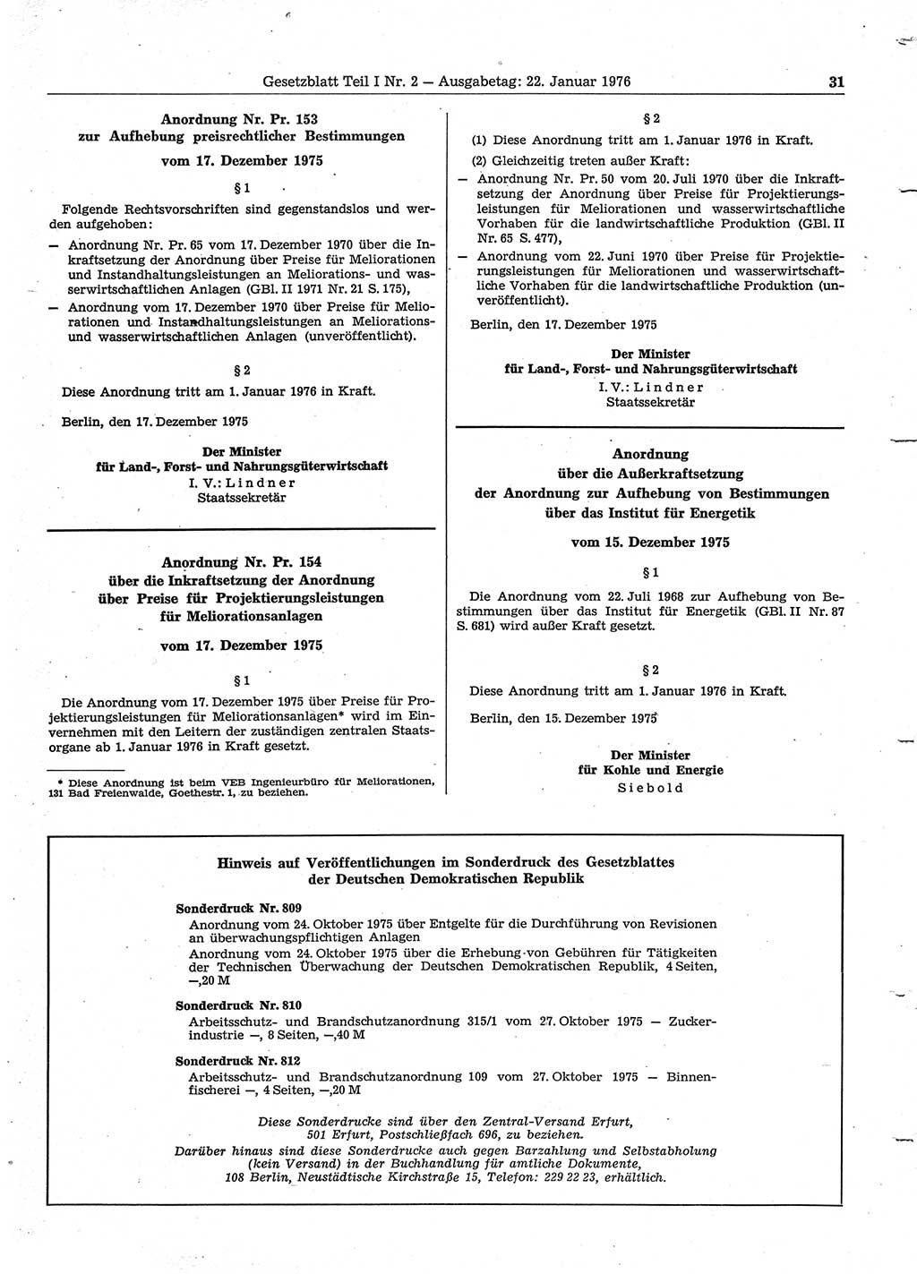 Gesetzblatt (GBl.) der Deutschen Demokratischen Republik (DDR) Teil Ⅰ 1976, Seite 31 (GBl. DDR Ⅰ 1976, S. 31)