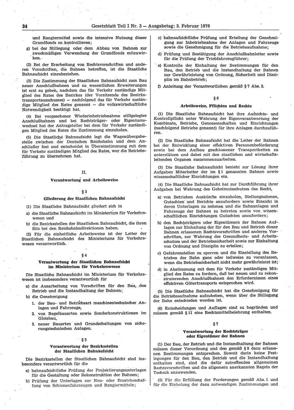 Gesetzblatt (GBl.) der Deutschen Demokratischen Republik (DDR) Teil Ⅰ 1976, Seite 34 (GBl. DDR Ⅰ 1976, S. 34)