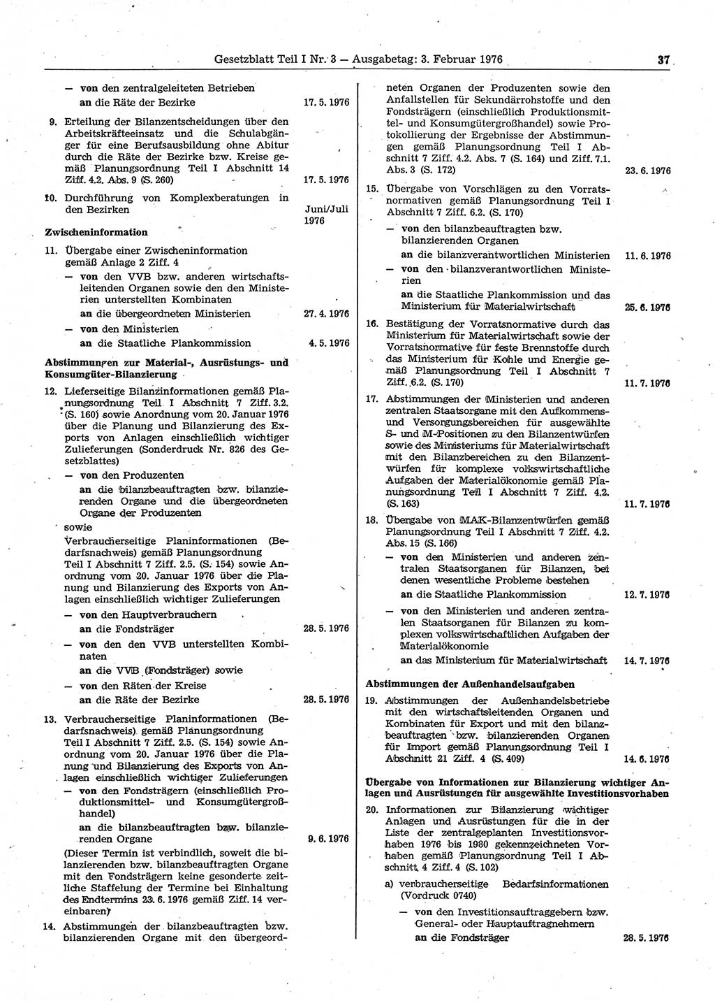 Gesetzblatt (GBl.) der Deutschen Demokratischen Republik (DDR) Teil Ⅰ 1976, Seite 37 (GBl. DDR Ⅰ 1976, S. 37)