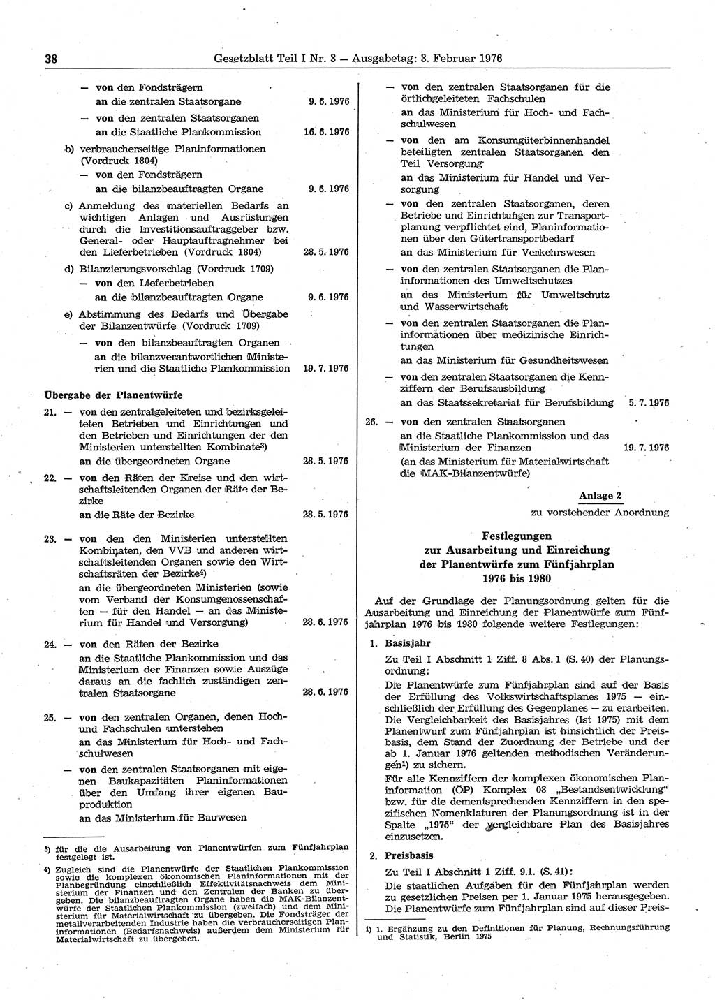 Gesetzblatt (GBl.) der Deutschen Demokratischen Republik (DDR) Teil Ⅰ 1976, Seite 38 (GBl. DDR Ⅰ 1976, S. 38)