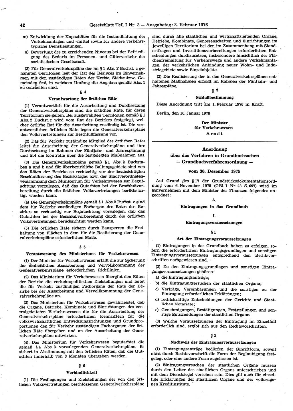Gesetzblatt (GBl.) der Deutschen Demokratischen Republik (DDR) Teil Ⅰ 1976, Seite 42 (GBl. DDR Ⅰ 1976, S. 42)