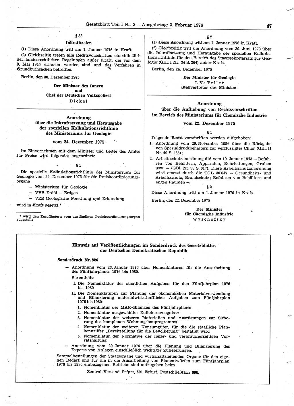 Gesetzblatt (GBl.) der Deutschen Demokratischen Republik (DDR) Teil Ⅰ 1976, Seite 47 (GBl. DDR Ⅰ 1976, S. 47)