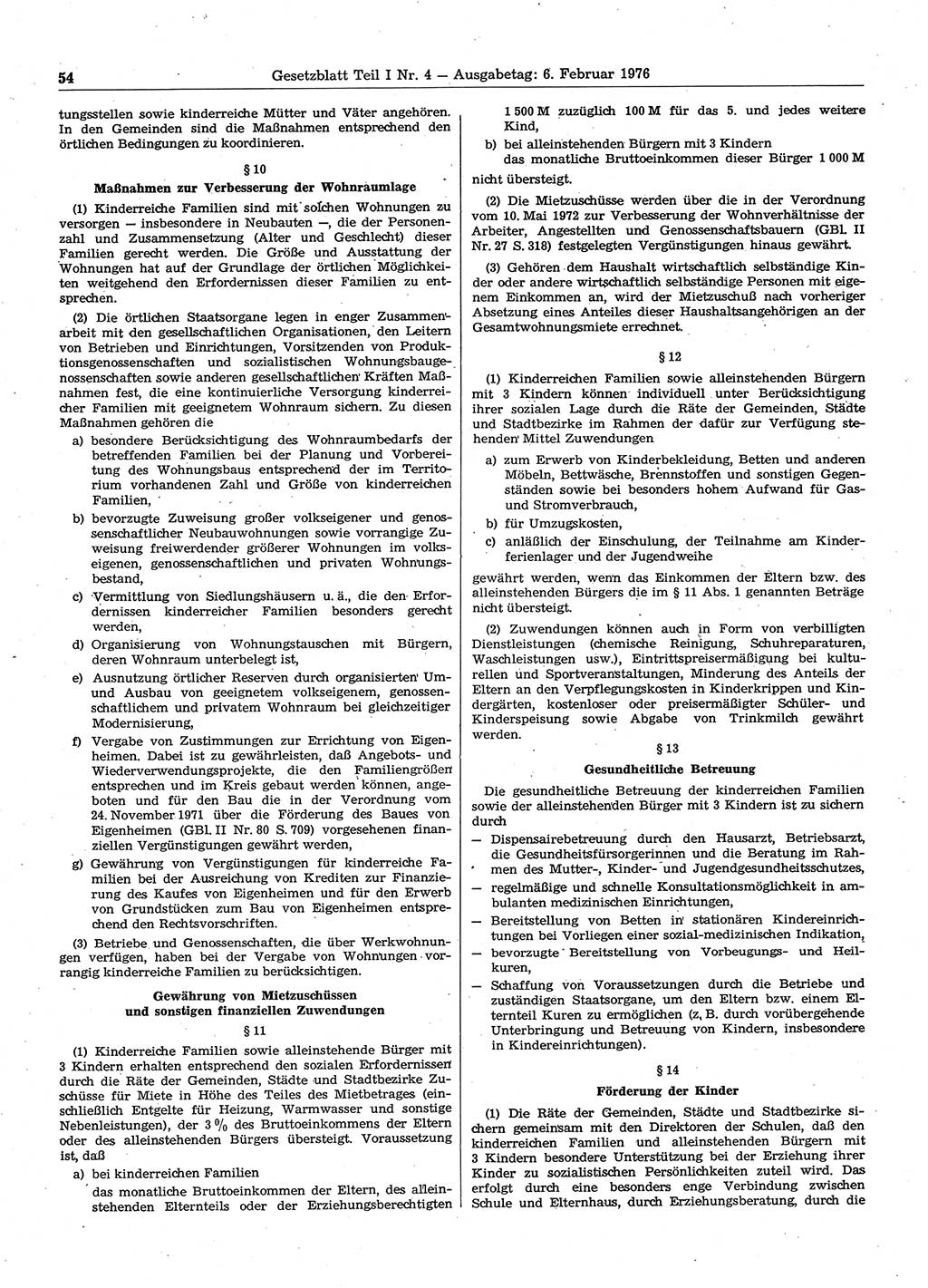 Gesetzblatt (GBl.) der Deutschen Demokratischen Republik (DDR) Teil Ⅰ 1976, Seite 54 (GBl. DDR Ⅰ 1976, S. 54)