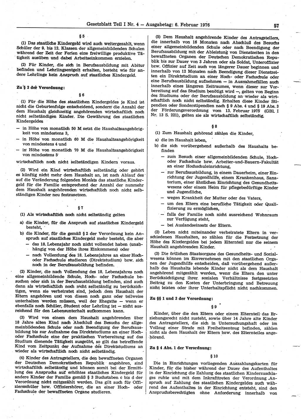 Gesetzblatt (GBl.) der Deutschen Demokratischen Republik (DDR) Teil Ⅰ 1976, Seite 57 (GBl. DDR Ⅰ 1976, S. 57)