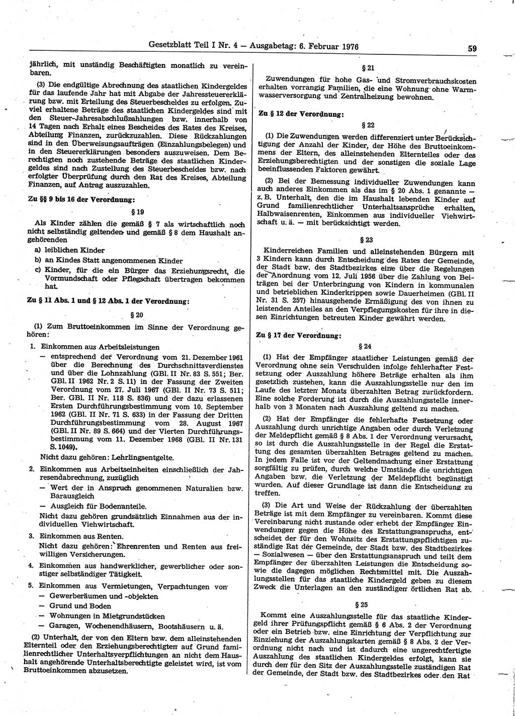 Gesetzblatt (GBl.) der Deutschen Demokratischen Republik (DDR) Teil Ⅰ 1976, Seite 59 (GBl. DDR Ⅰ 1976, S. 59)