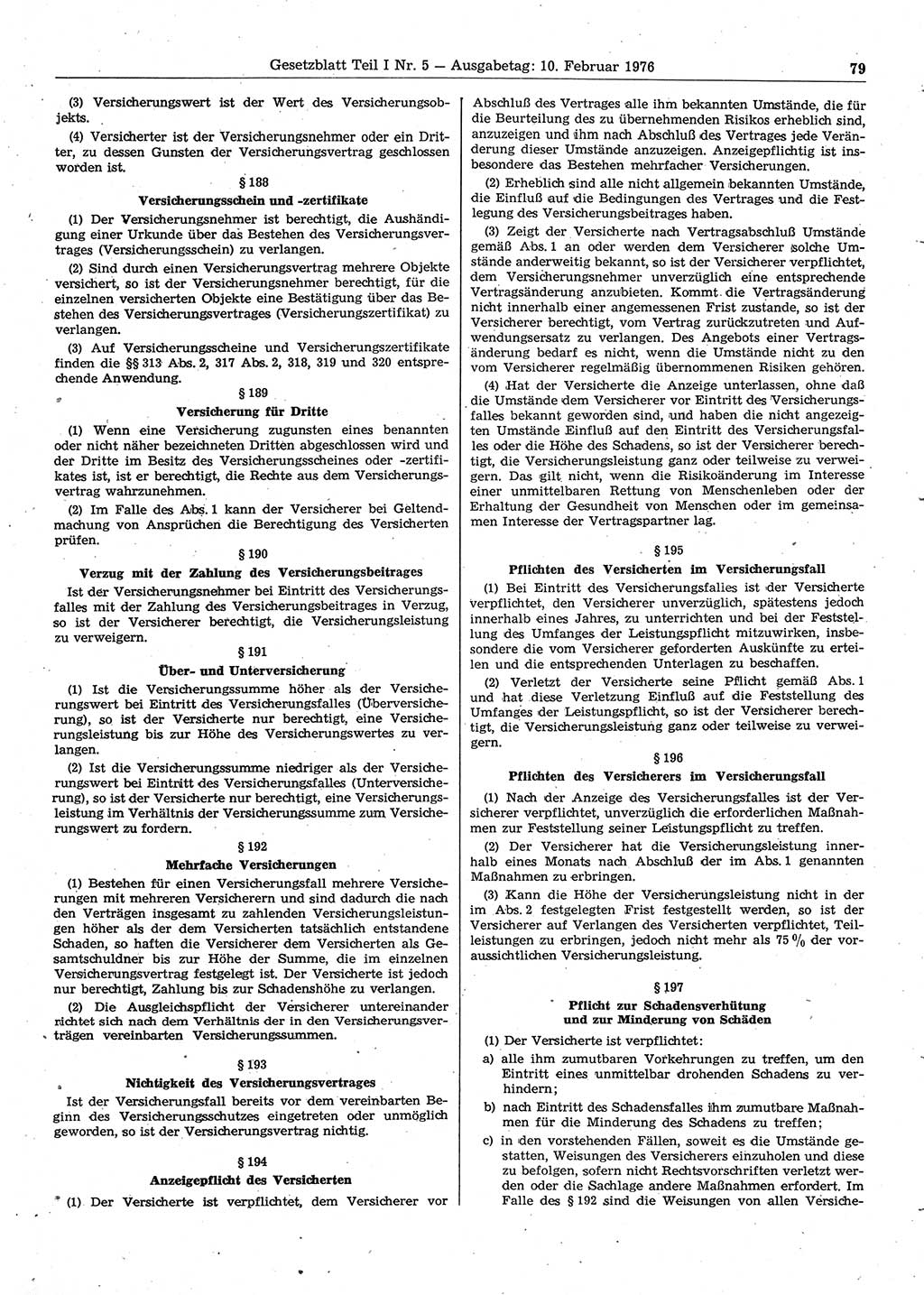 Gesetzblatt (GBl.) der Deutschen Demokratischen Republik (DDR) Teil Ⅰ 1976, Seite 79 (GBl. DDR Ⅰ 1976, S. 79)