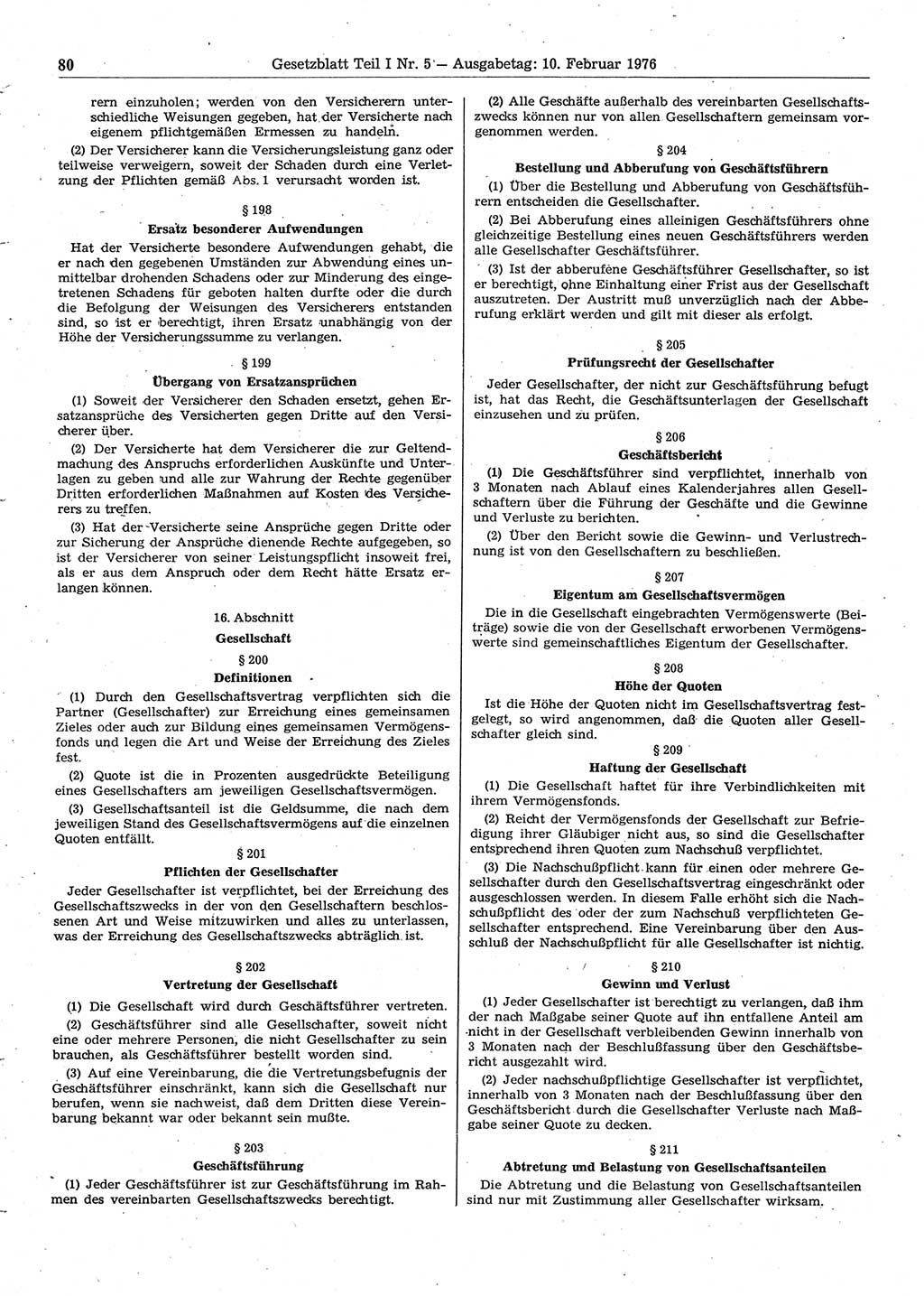 Gesetzblatt (GBl.) der Deutschen Demokratischen Republik (DDR) Teil Ⅰ 1976, Seite 80 (GBl. DDR Ⅰ 1976, S. 80)