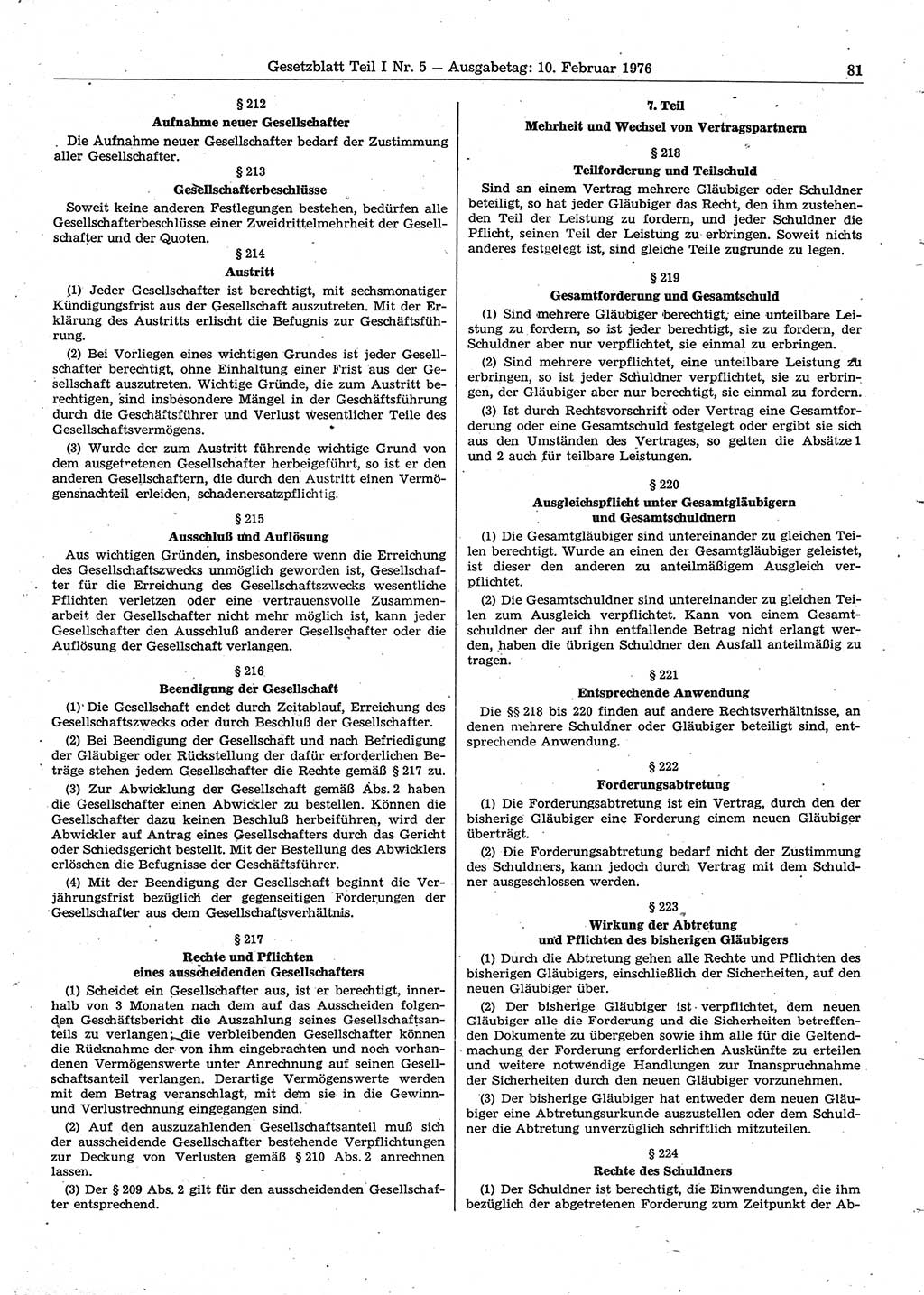 Gesetzblatt (GBl.) der Deutschen Demokratischen Republik (DDR) Teil Ⅰ 1976, Seite 81 (GBl. DDR Ⅰ 1976, S. 81)