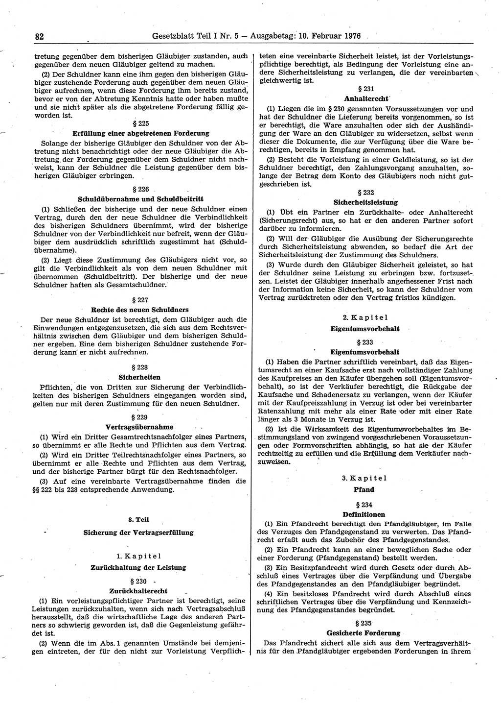 Gesetzblatt (GBl.) der Deutschen Demokratischen Republik (DDR) Teil Ⅰ 1976, Seite 82 (GBl. DDR Ⅰ 1976, S. 82)