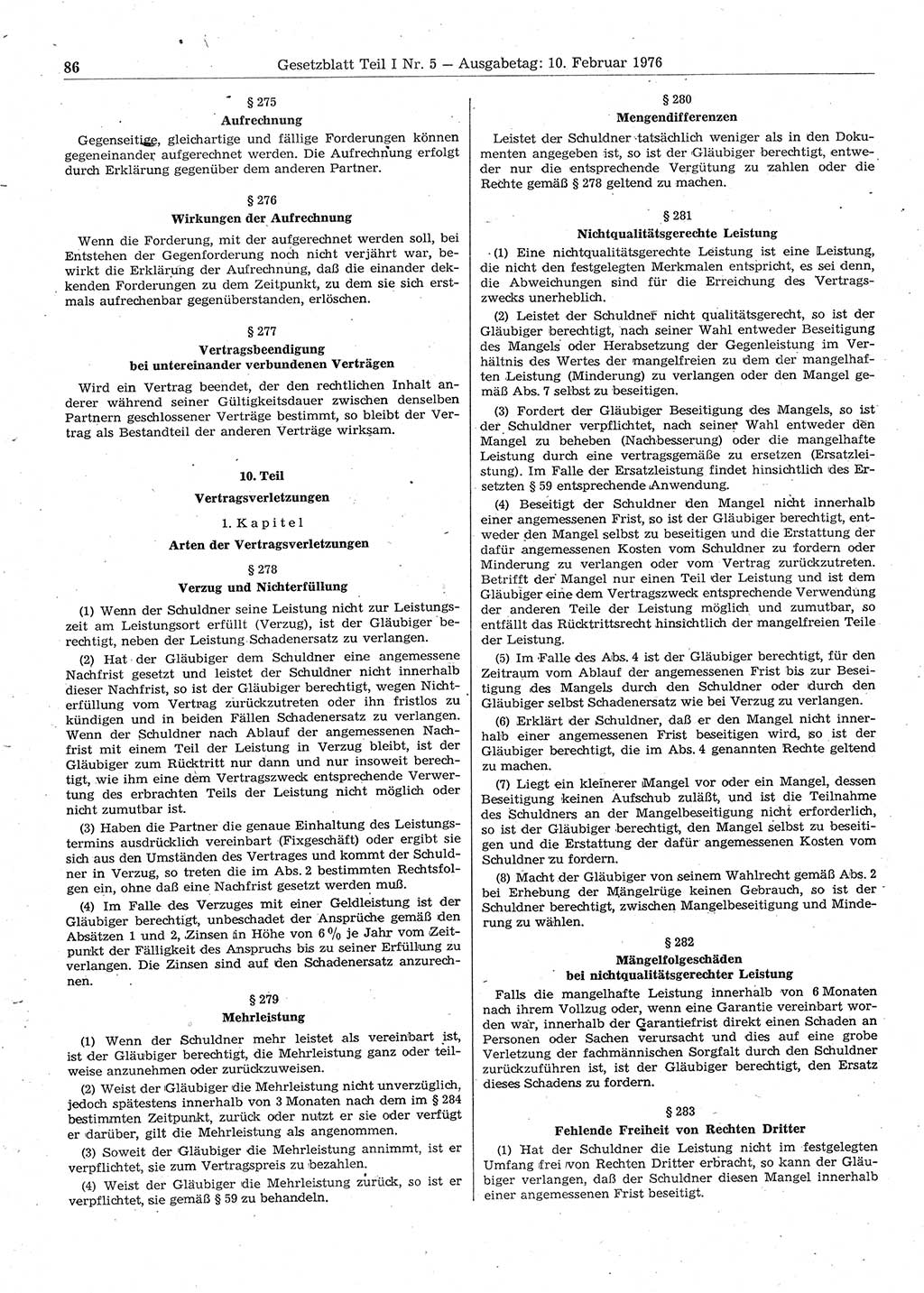 Gesetzblatt (GBl.) der Deutschen Demokratischen Republik (DDR) Teil Ⅰ 1976, Seite 86 (GBl. DDR Ⅰ 1976, S. 86)