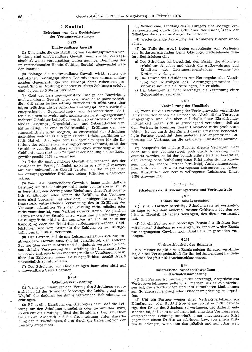 Gesetzblatt (GBl.) der Deutschen Demokratischen Republik (DDR) Teil Ⅰ 1976, Seite 88 (GBl. DDR Ⅰ 1976, S. 88)