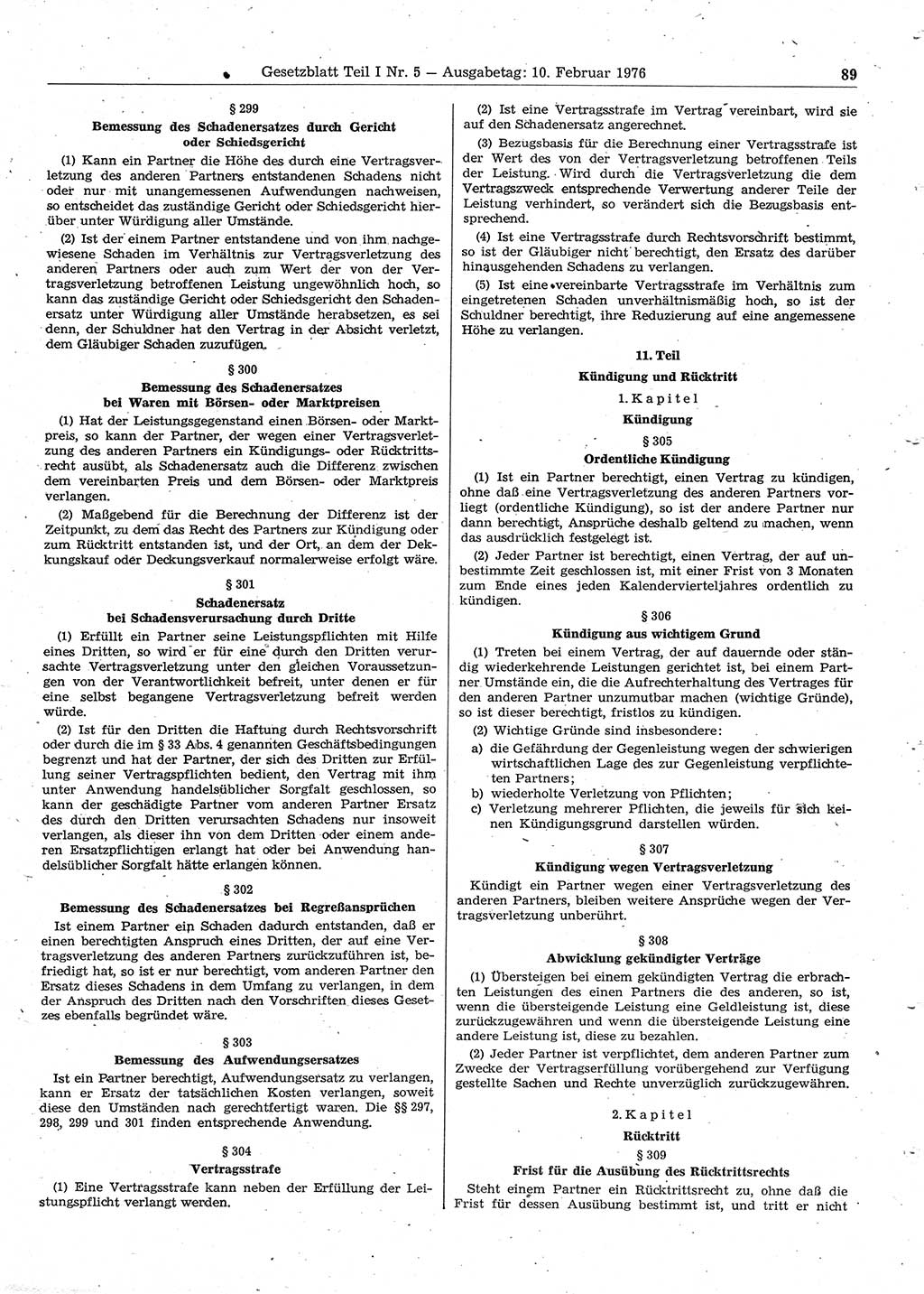 Gesetzblatt (GBl.) der Deutschen Demokratischen Republik (DDR) Teil Ⅰ 1976, Seite 89 (GBl. DDR Ⅰ 1976, S. 89)