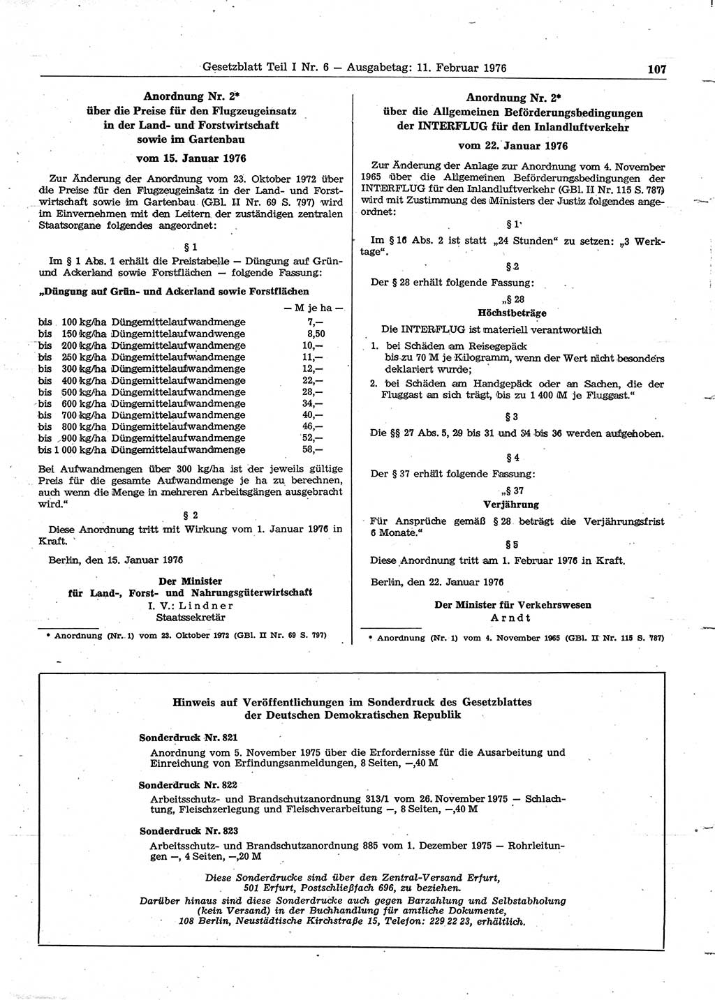 Gesetzblatt (GBl.) der Deutschen Demokratischen Republik (DDR) Teil Ⅰ 1976, Seite 107 (GBl. DDR Ⅰ 1976, S. 107)