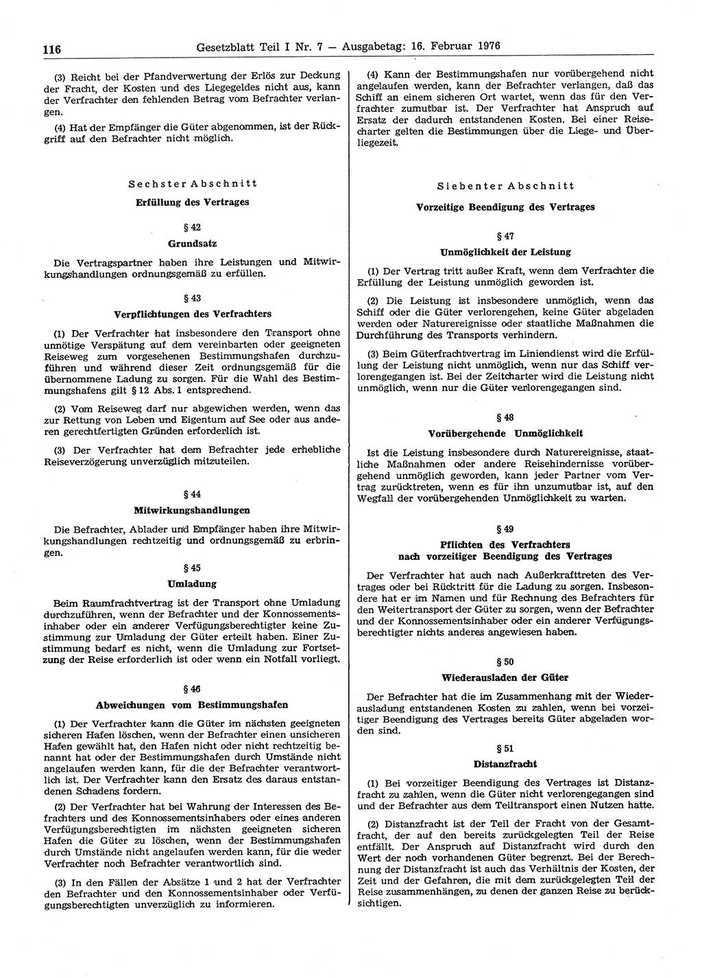 Gesetzblatt (GBl.) der Deutschen Demokratischen Republik (DDR) Teil Ⅰ 1976, Seite 116 (GBl. DDR Ⅰ 1976, S. 116)