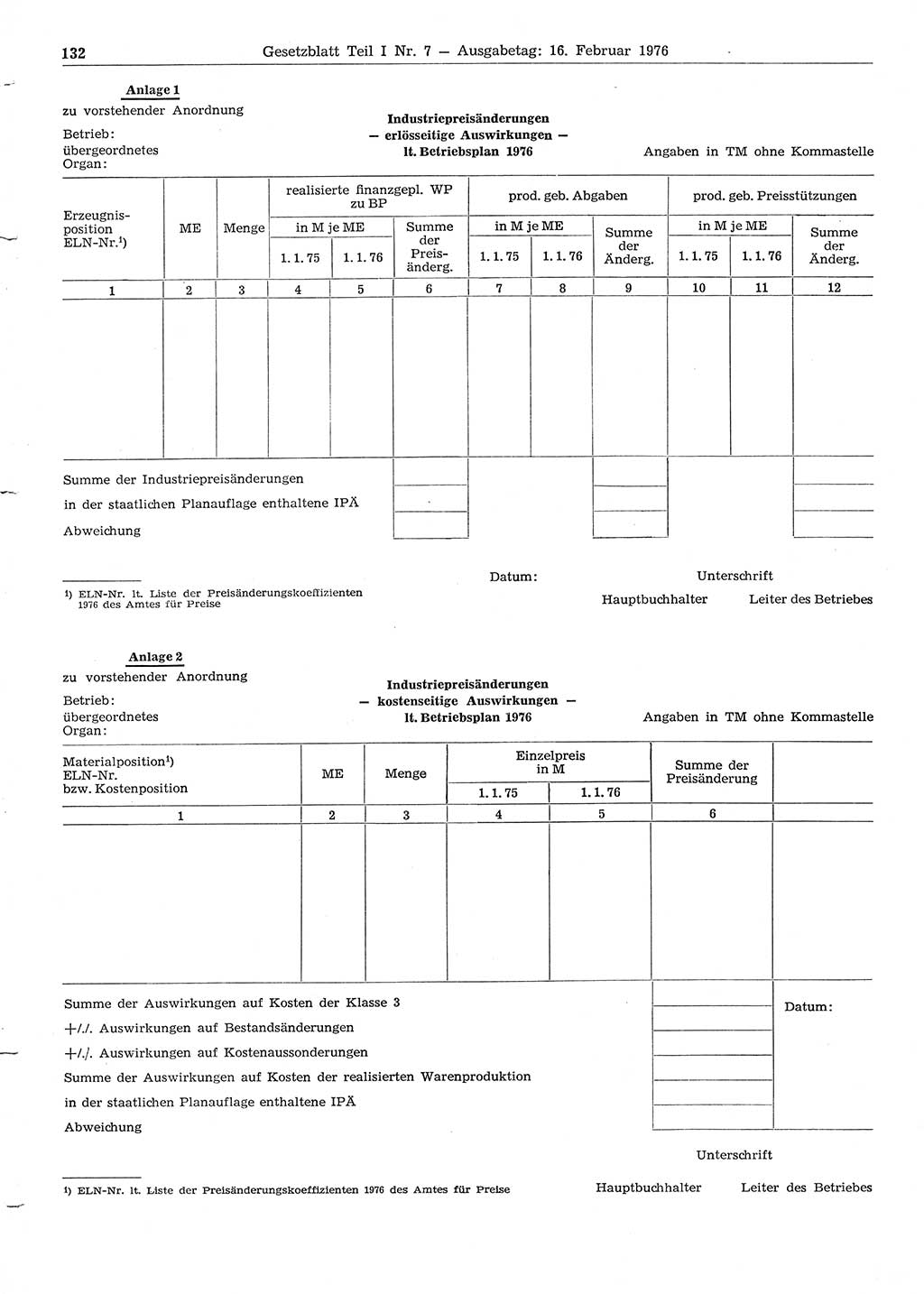 Gesetzblatt (GBl.) der Deutschen Demokratischen Republik (DDR) Teil Ⅰ 1976, Seite 132 (GBl. DDR Ⅰ 1976, S. 132)
