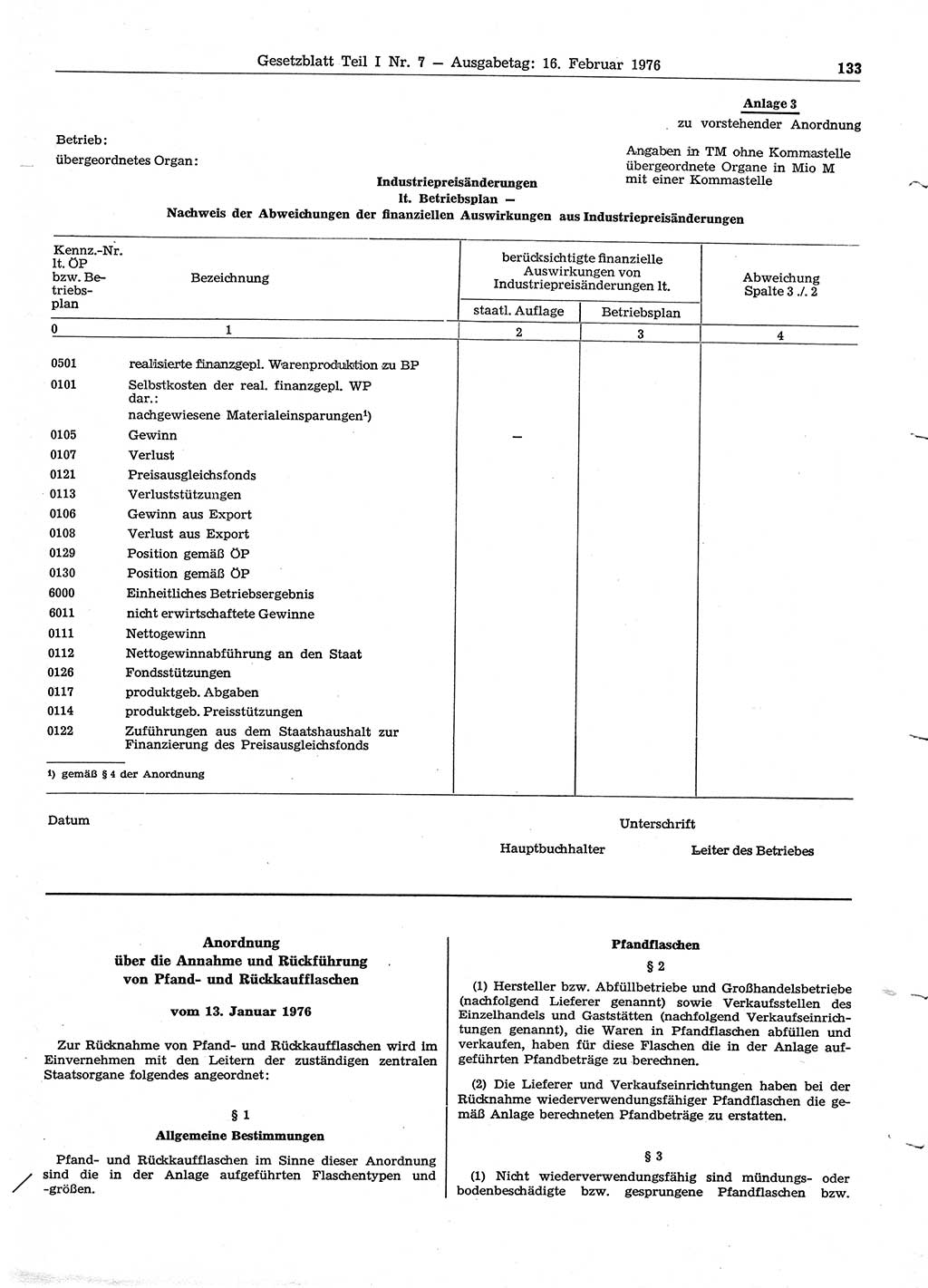 Gesetzblatt (GBl.) der Deutschen Demokratischen Republik (DDR) Teil Ⅰ 1976, Seite 133 (GBl. DDR Ⅰ 1976, S. 133)
