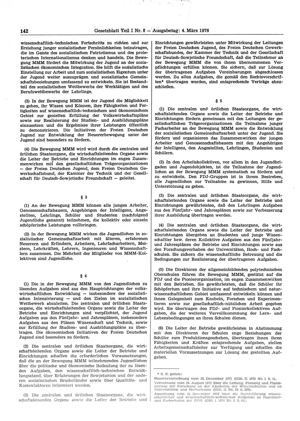 Gesetzblatt (GBl.) der Deutschen Demokratischen Republik (DDR) Teil Ⅰ 1976, Seite 142 (GBl. DDR Ⅰ 1976, S. 142)