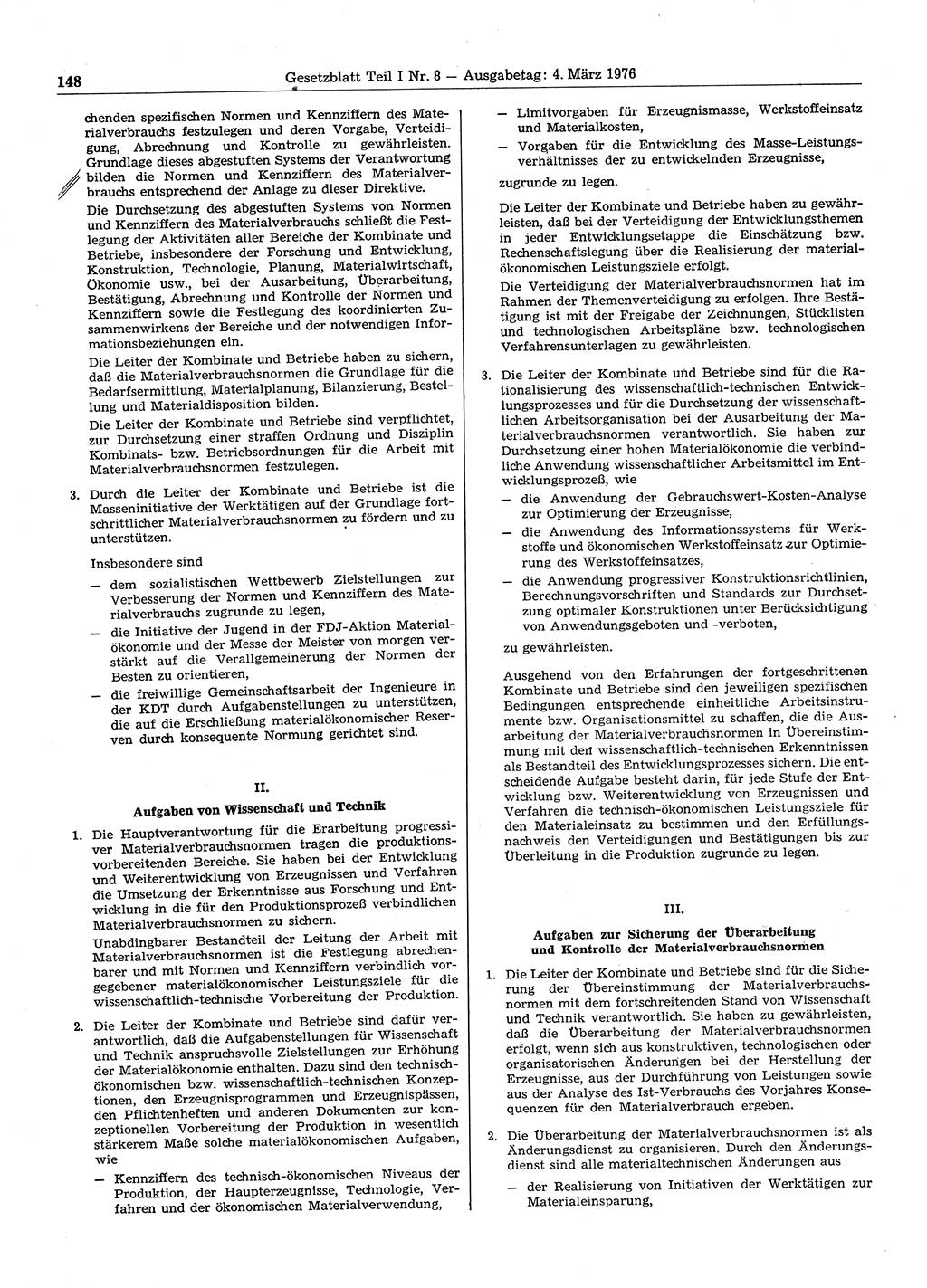 Gesetzblatt (GBl.) der Deutschen Demokratischen Republik (DDR) Teil Ⅰ 1976, Seite 148 (GBl. DDR Ⅰ 1976, S. 148)