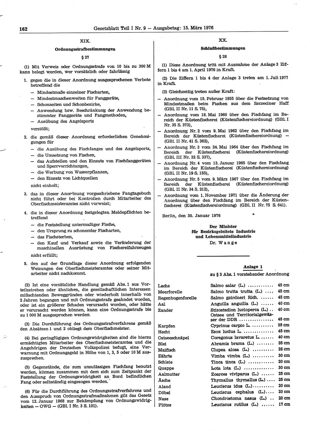 Gesetzblatt (GBl.) der Deutschen Demokratischen Republik (DDR) Teil Ⅰ 1976, Seite 162 (GBl. DDR Ⅰ 1976, S. 162)